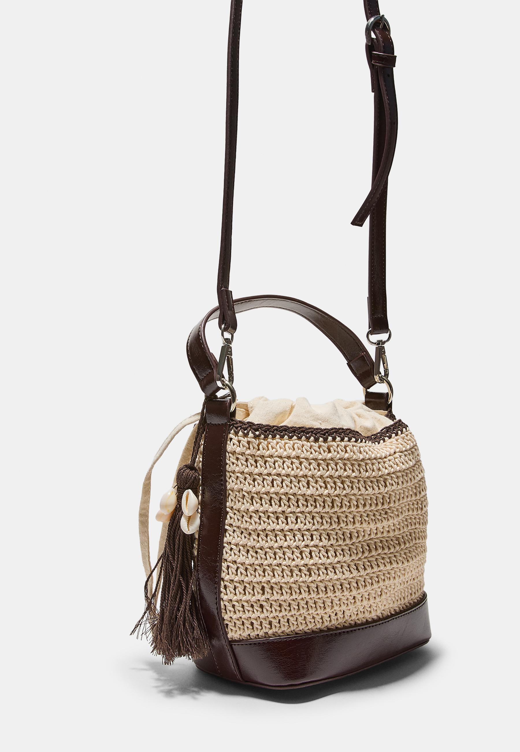 Combined crochet bucket bag — Ecru