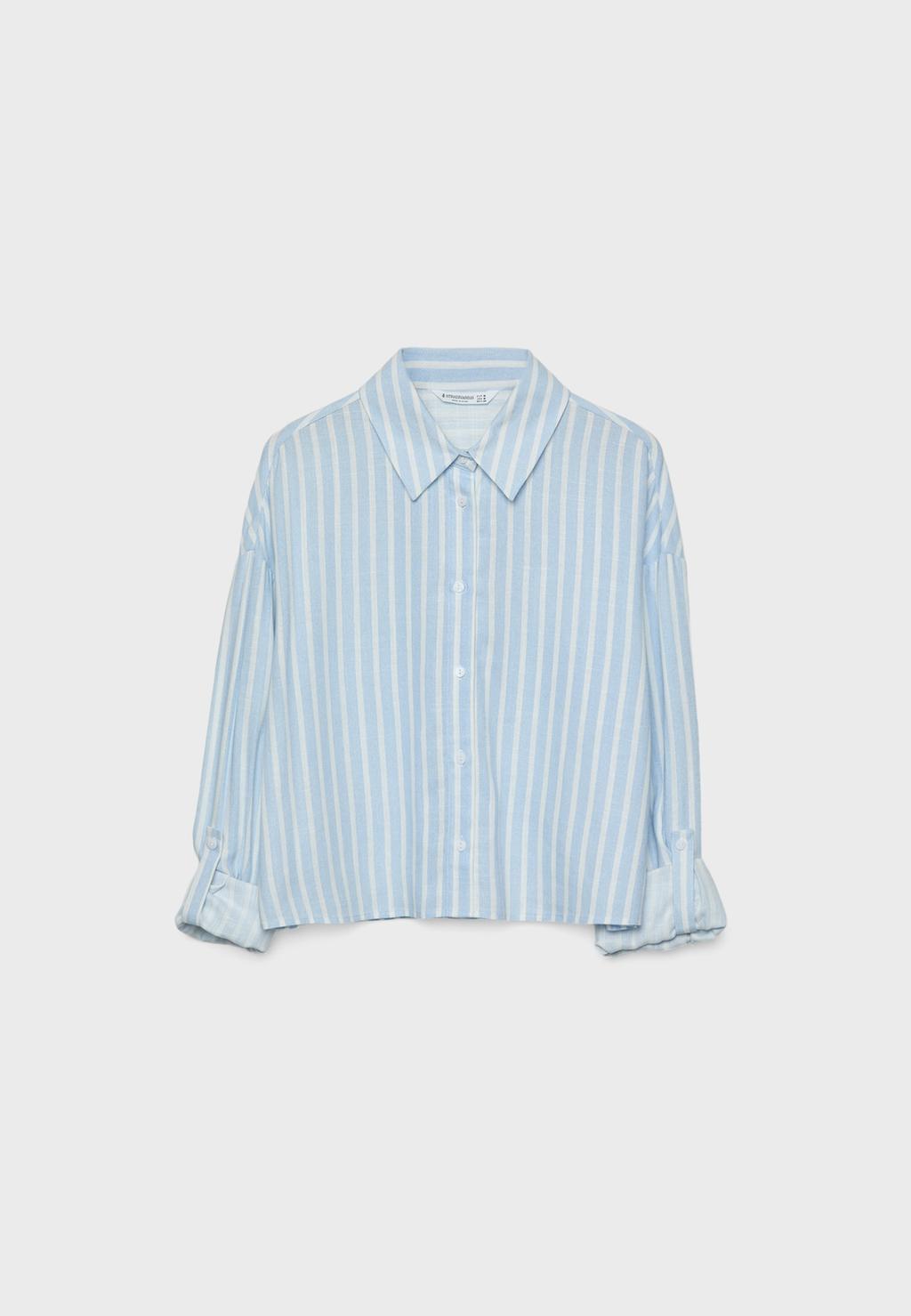 Striped linen blend cropped shirt