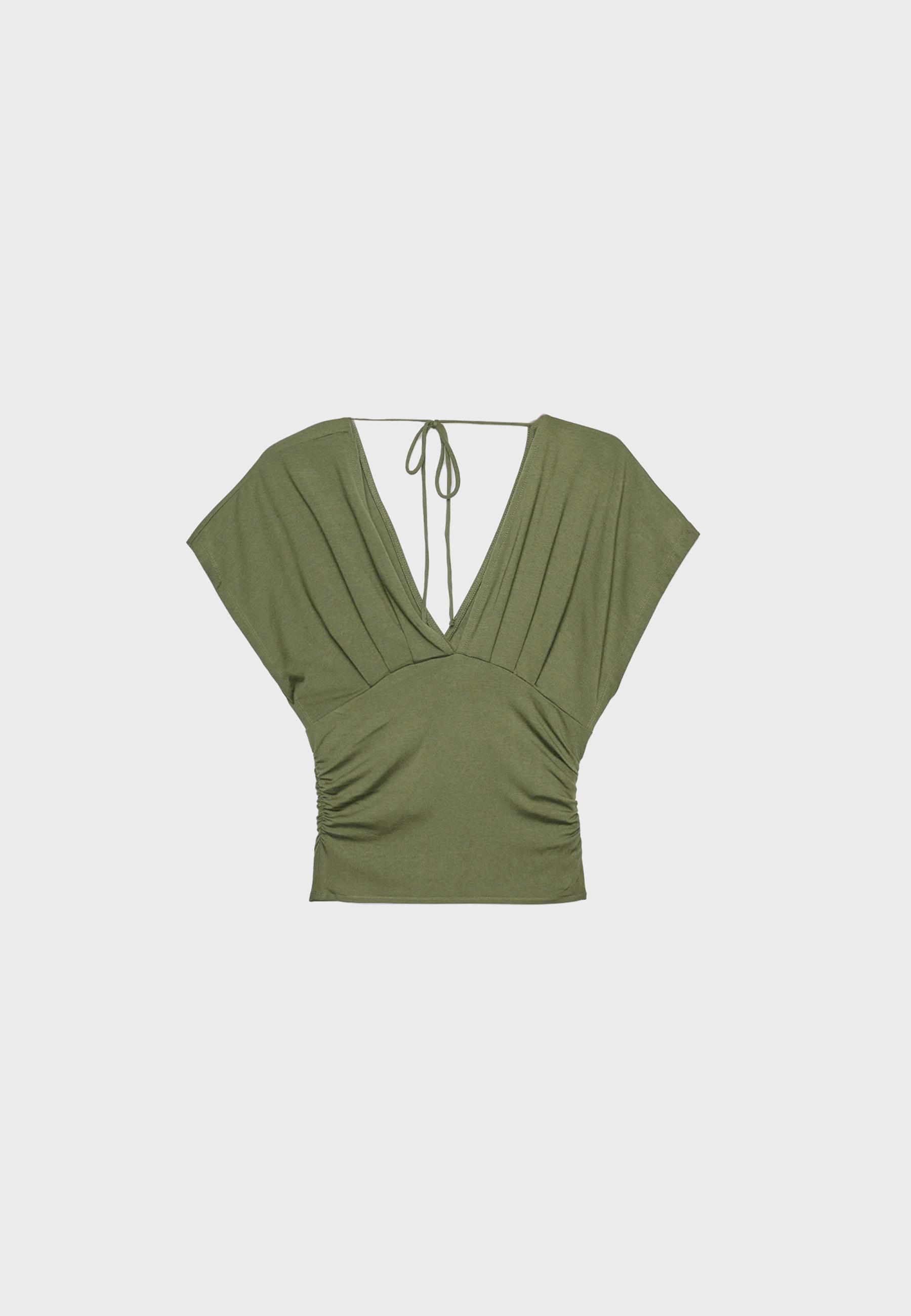 V yaka t-shirt kuşaklı - Görsel 6