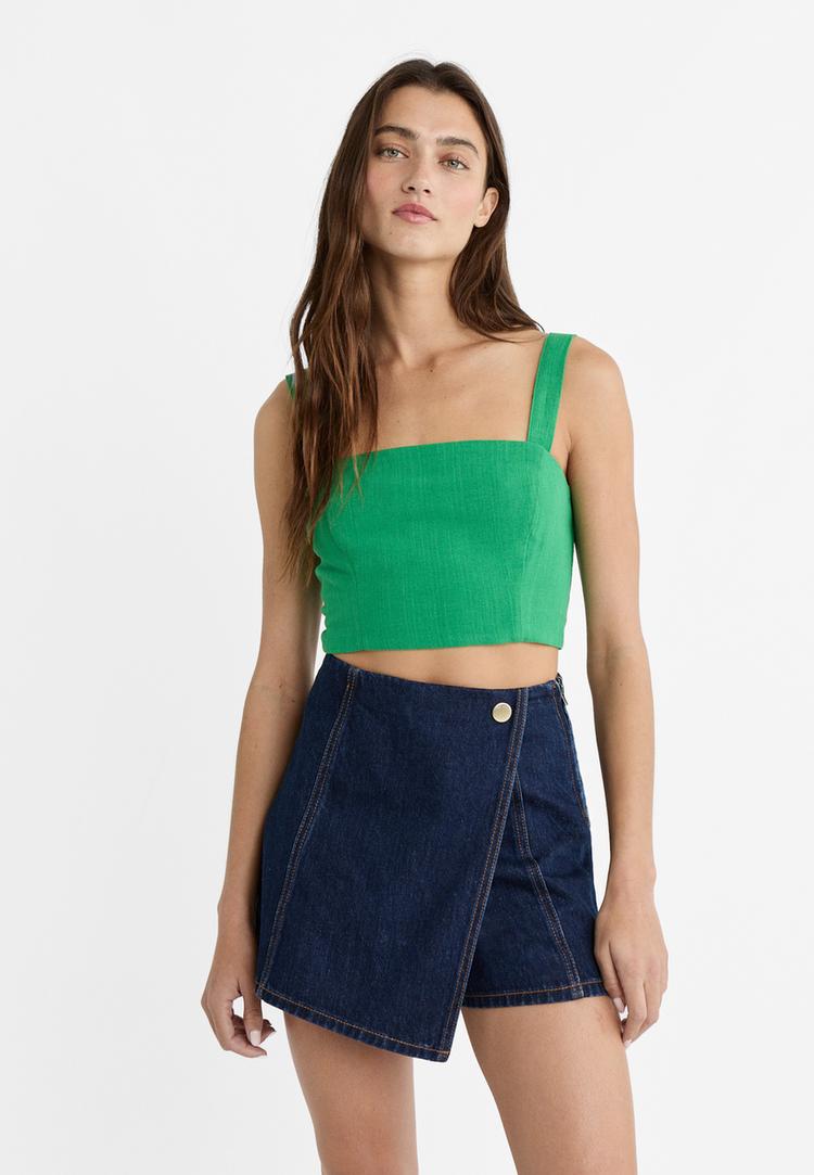 Stradivarius Top Scurt Cu In În Compoziție Verde S