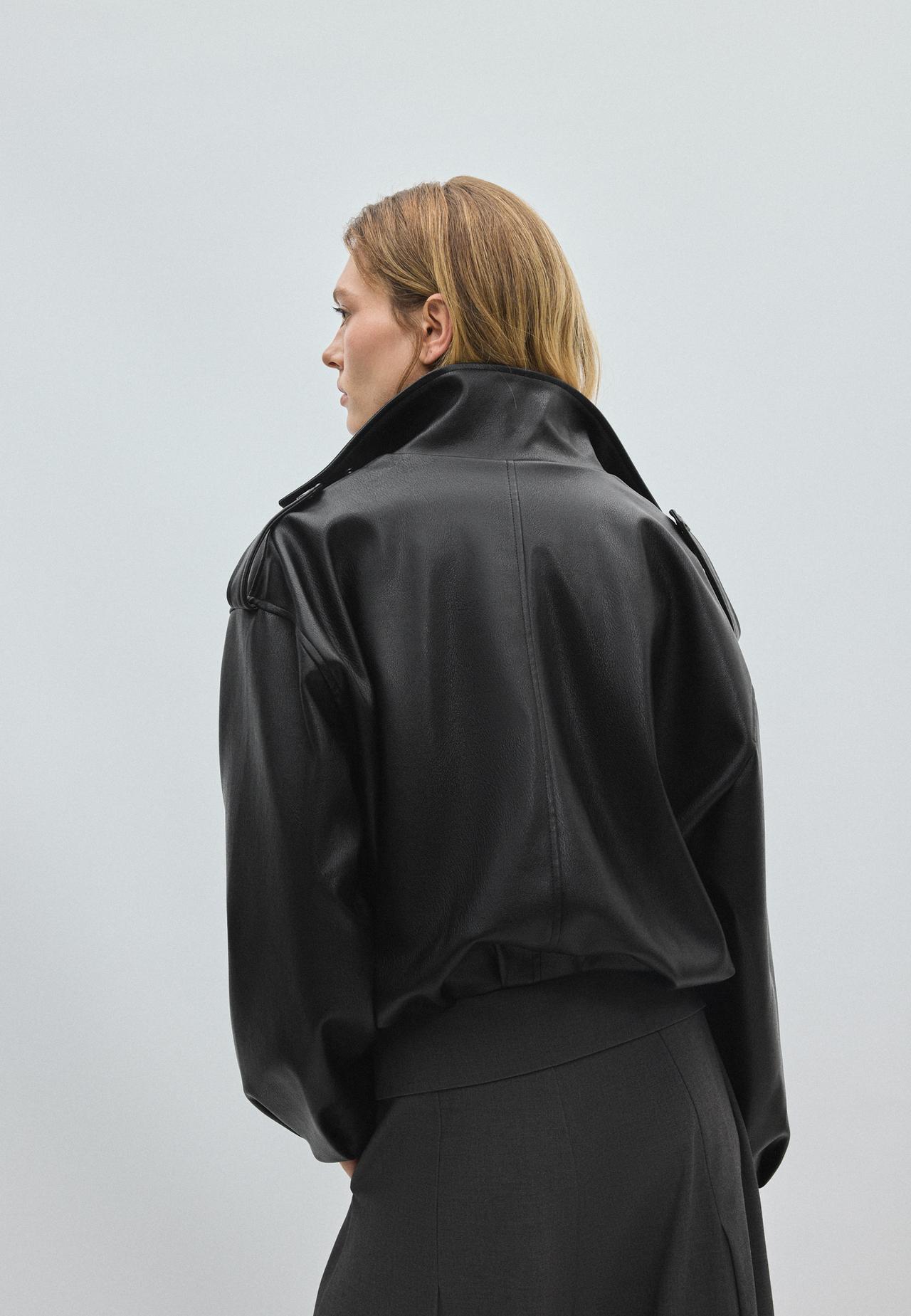 Leather effect balloon biker jacket — Black