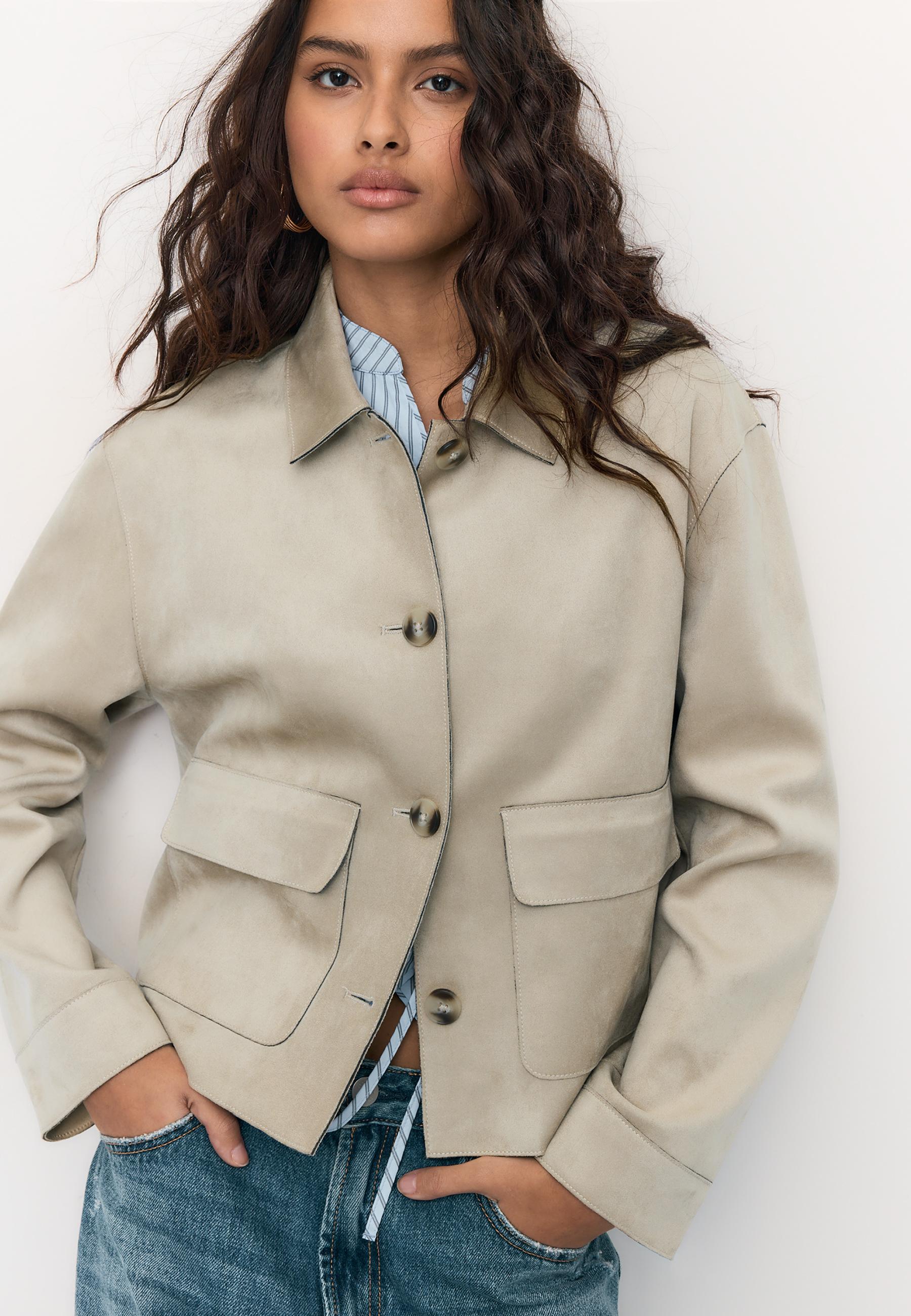 Faux suede jacket with pockets — Stone