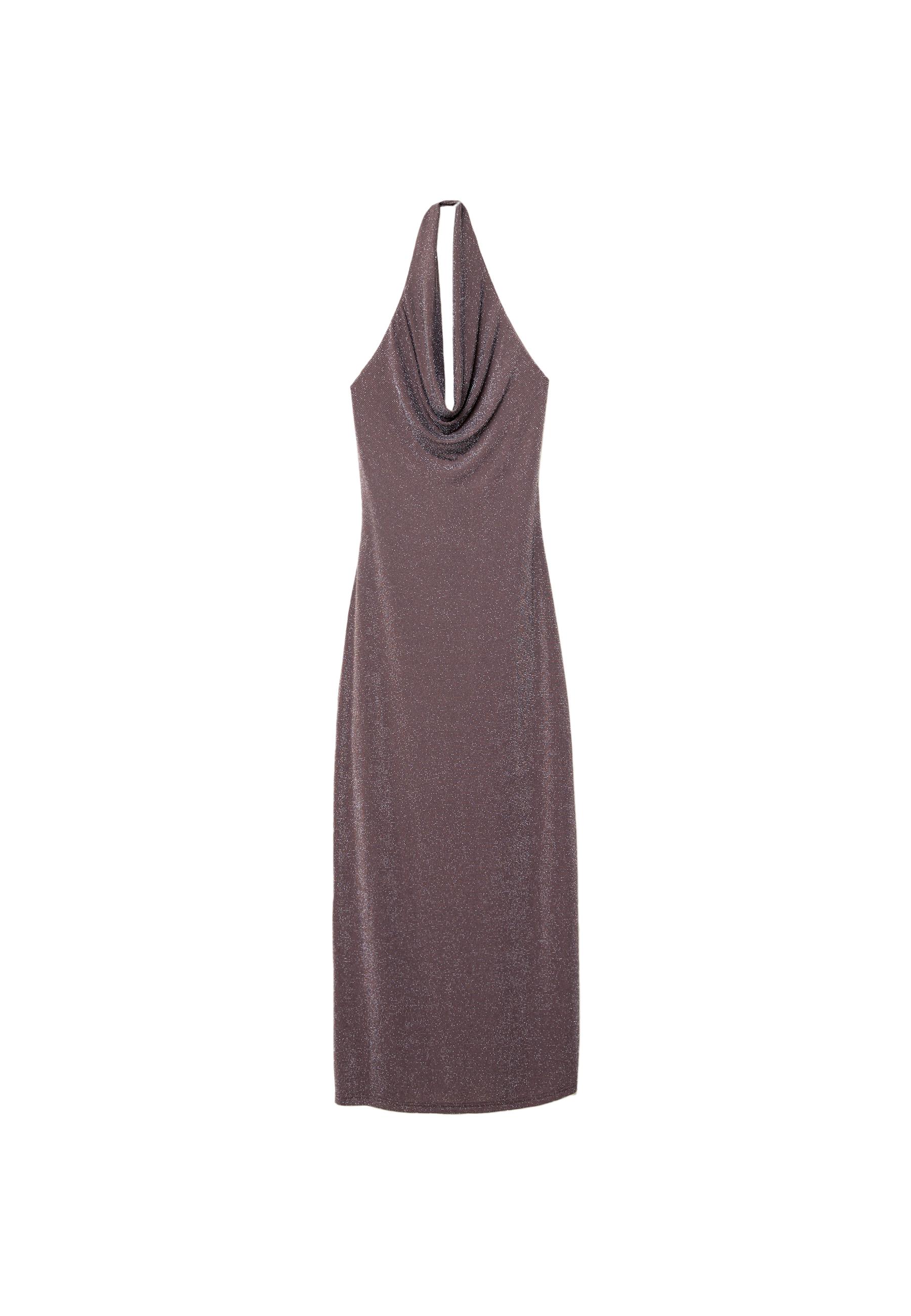 Metallic thread halter midi dress — Brown