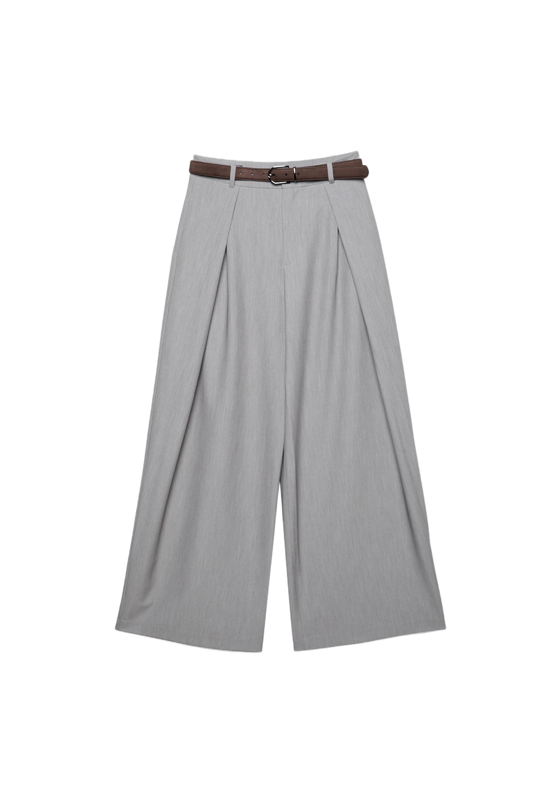 Maxi-dart trousers with belt — Grey melange