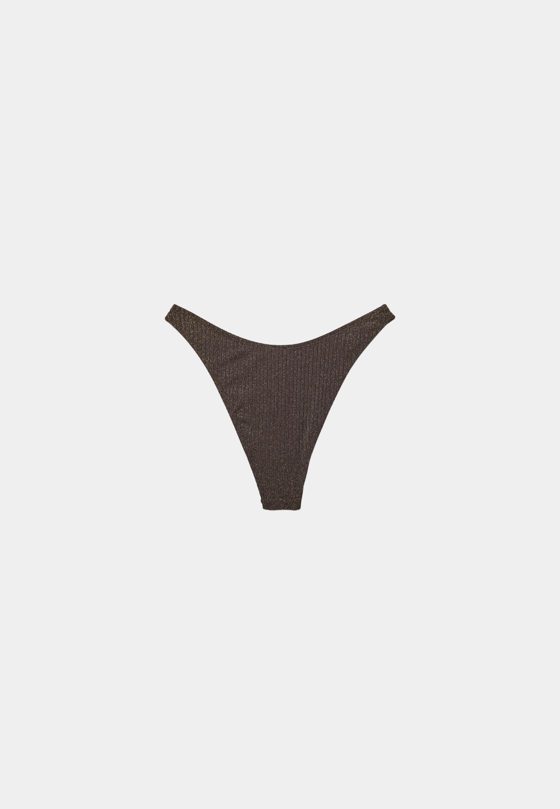 Ribbed Brazilian bikini briefs with glitter thread — Brown