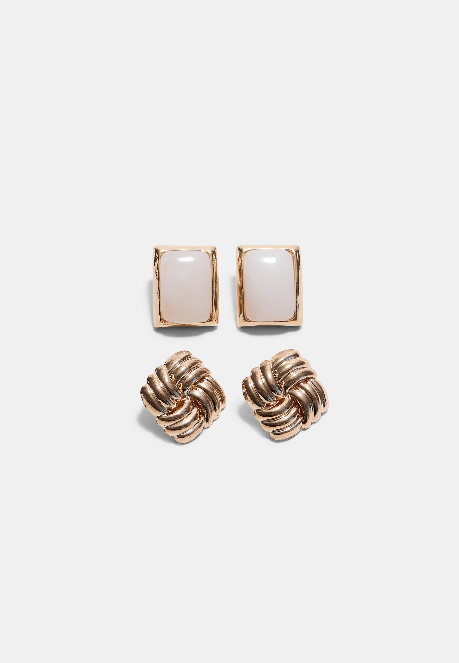 Stradivarius Σετ 2 Σκουλαρίκια Stud Χρυσαφί Os