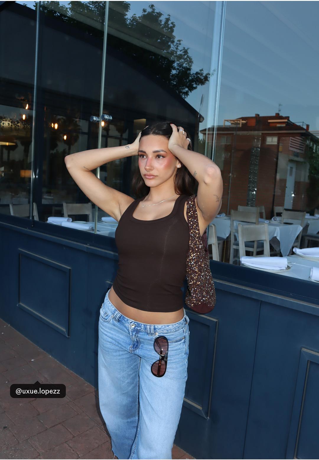 Stradivarius Geniş askılı poliamid t-shirt görsel 6
