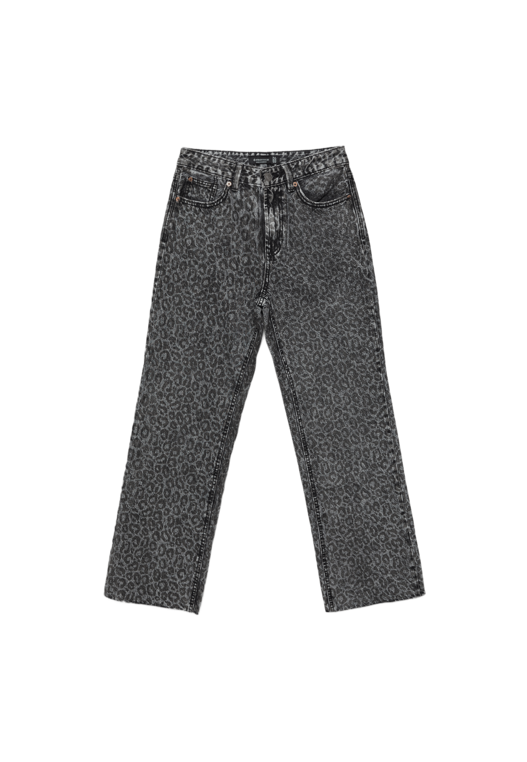 Straight wide-leg leopard print jeans — BLACK DENIM WASHED EFFECT 