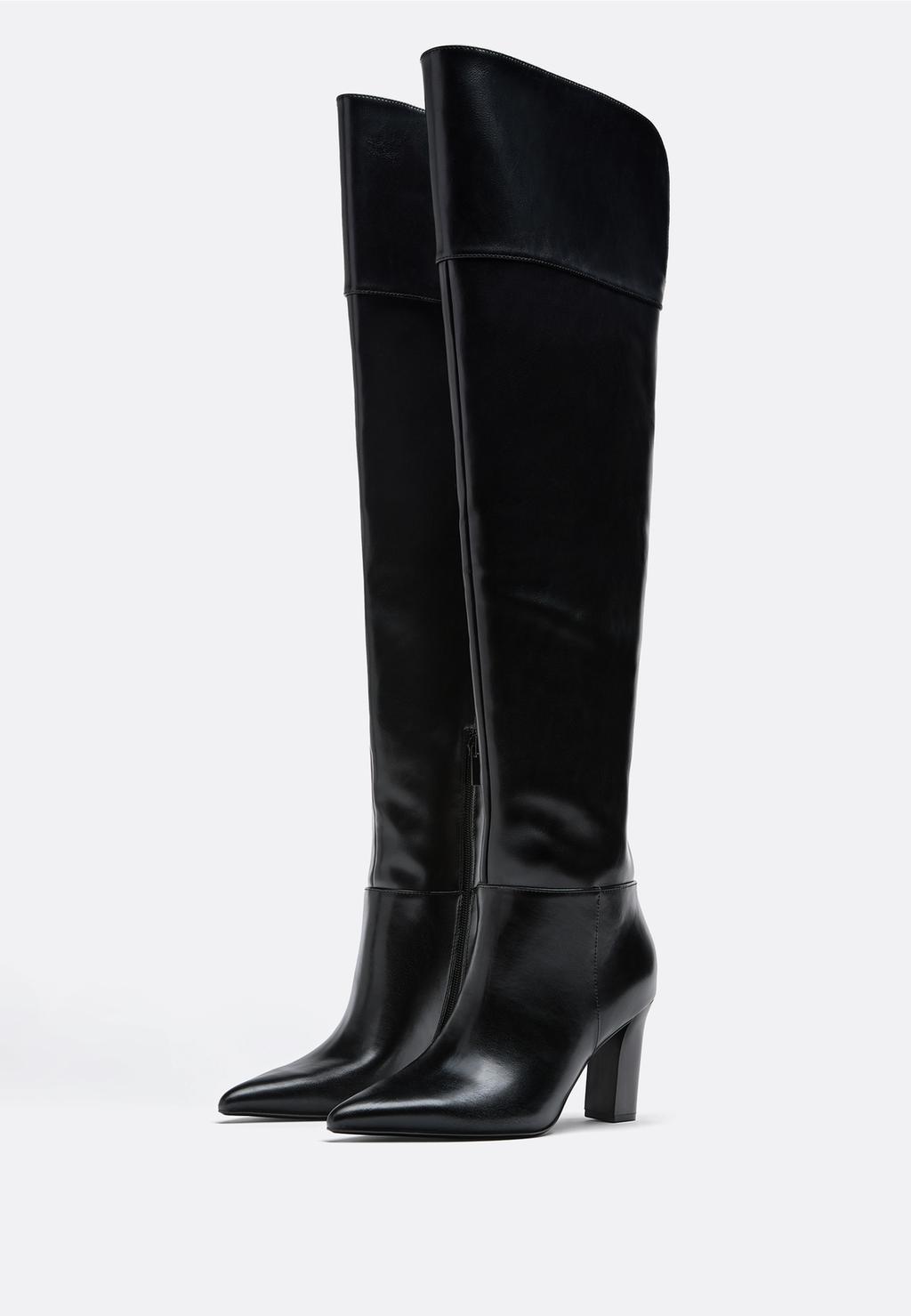 Pleated high-heel knee-high boots