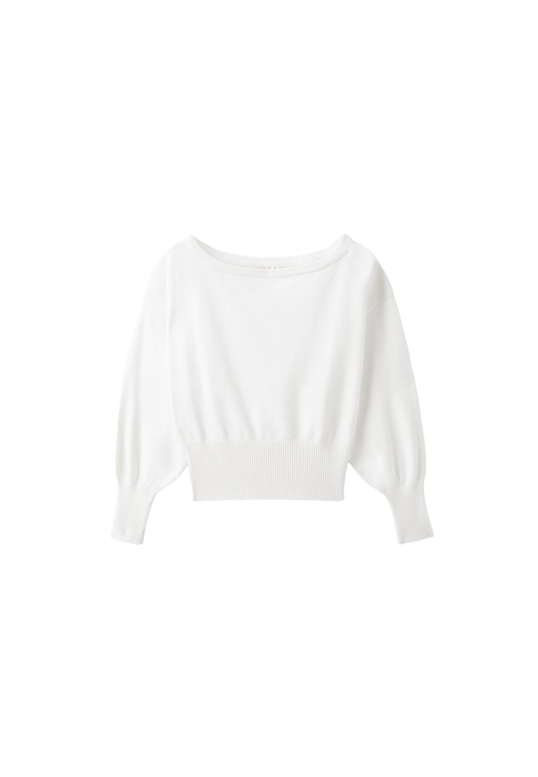 Asymmetric ribbed hem knit jumper — Ecru