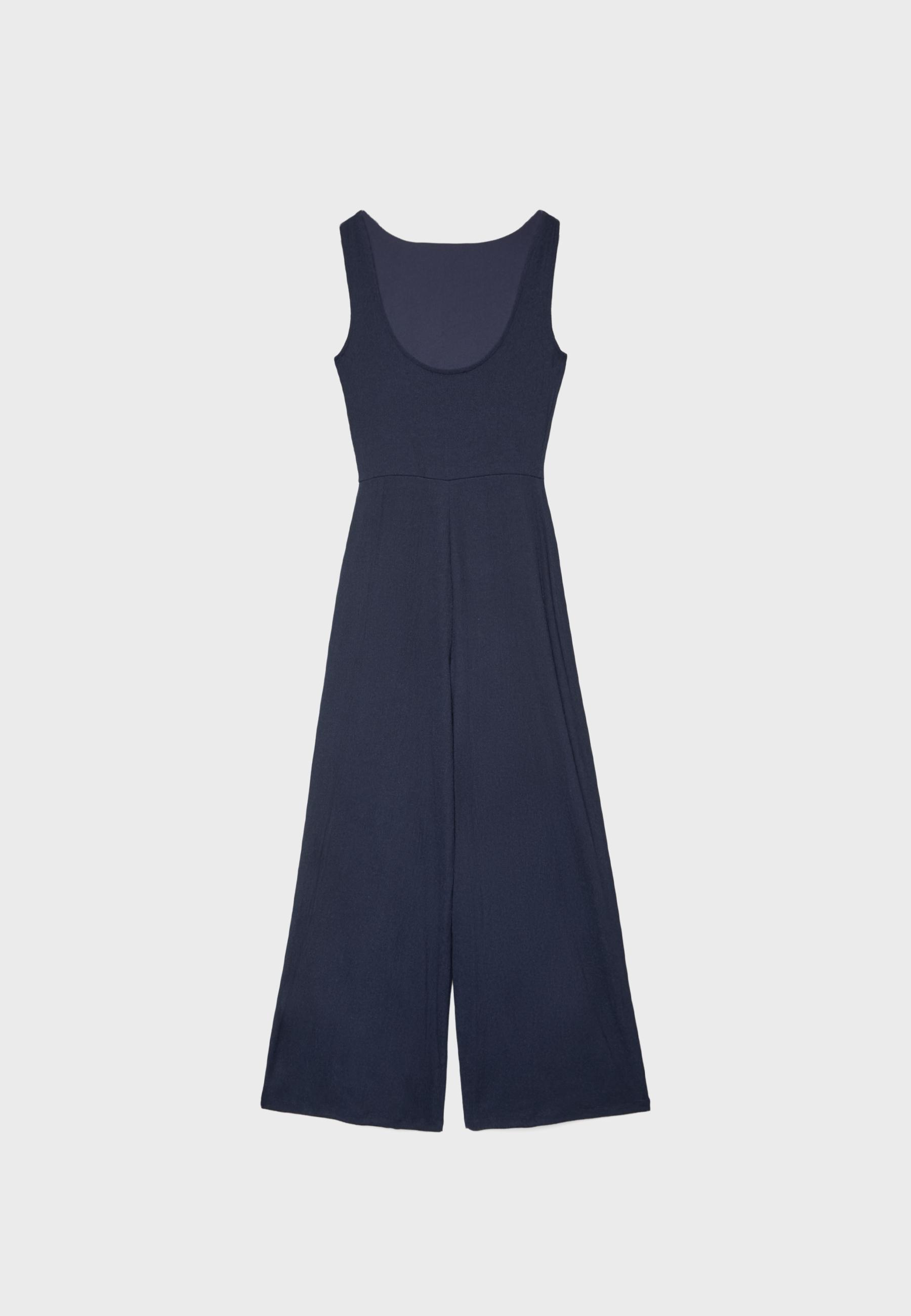 Long sleeveless straight jumpsuit — Navy blue