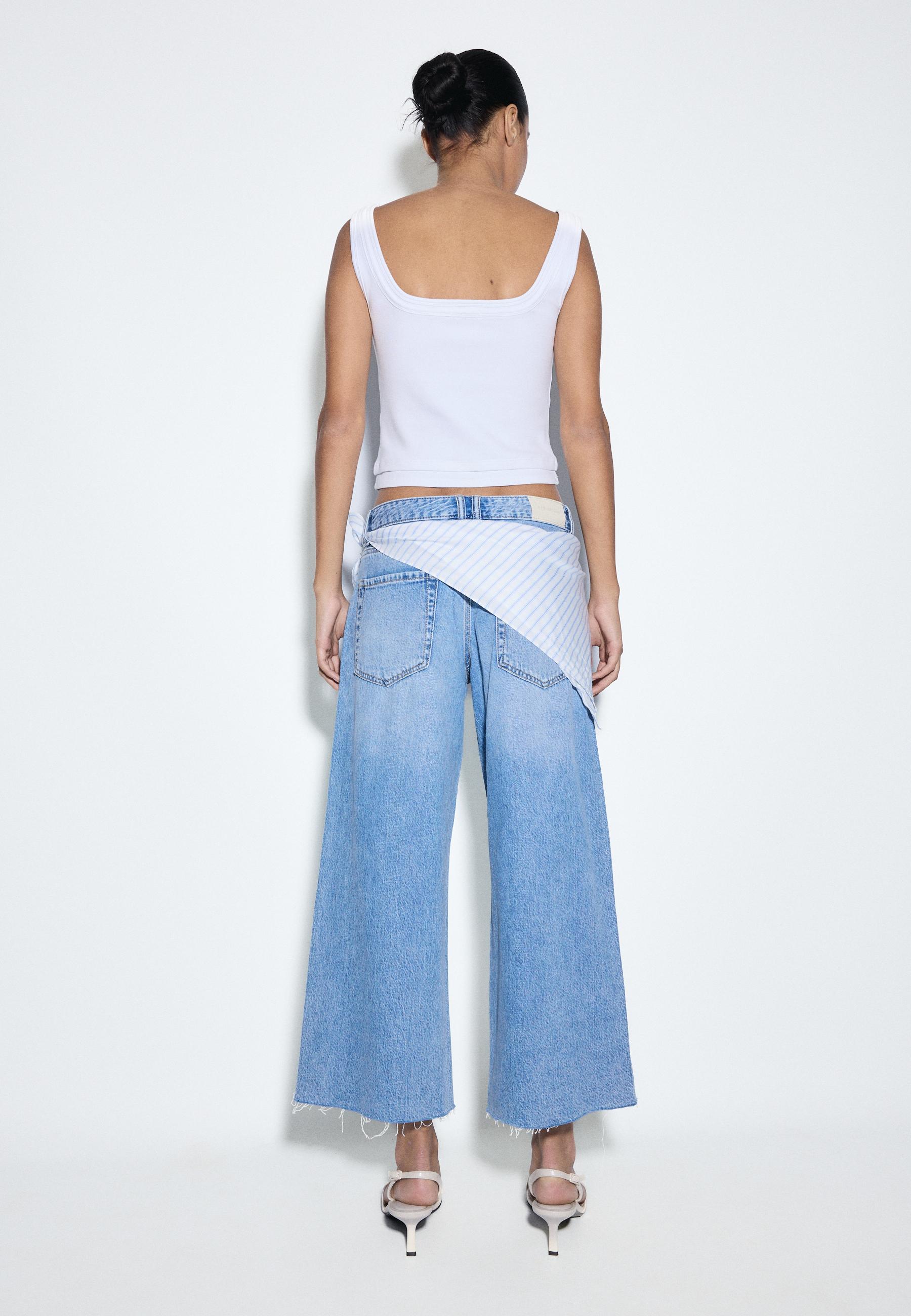Culotte jeans with scarf detail — MEDIUM BLUE DENIM