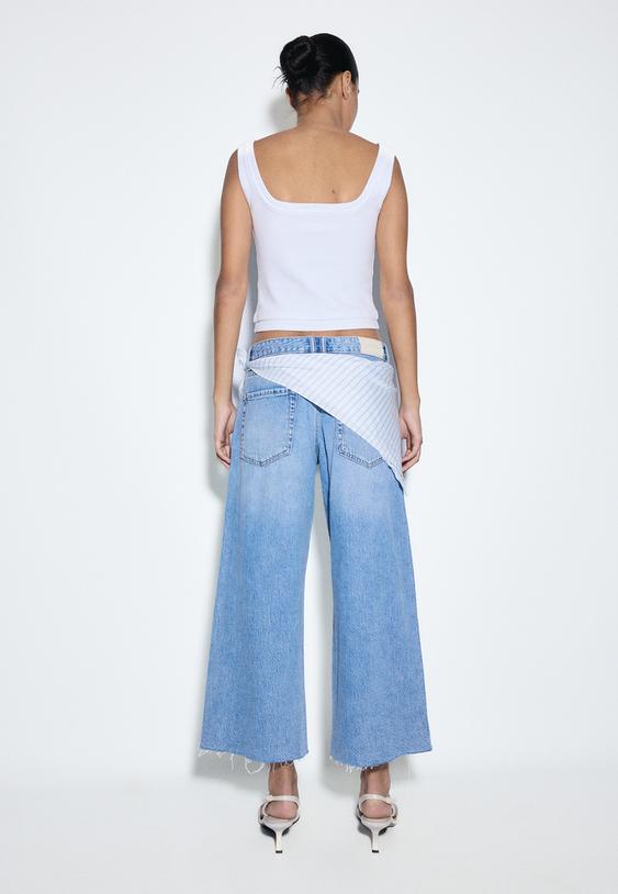 Stradivarius Jupe-Culotte En Jean À Détail Foulard Denim Bleu Moyen Délavé 44