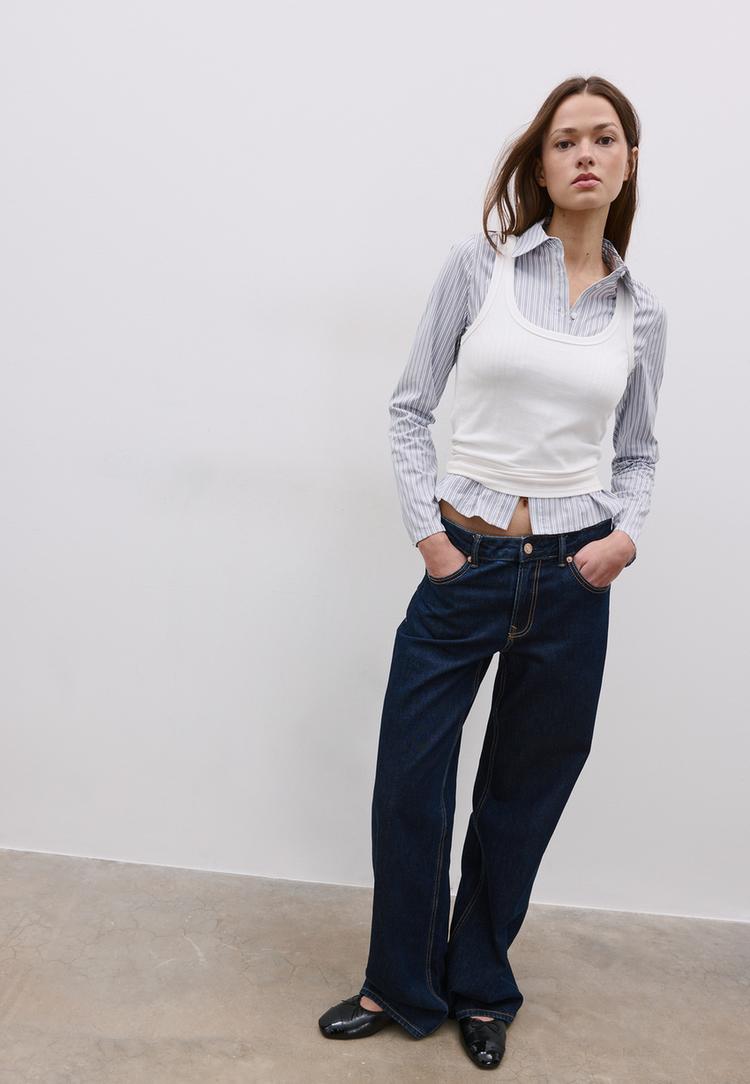 Stradivarius Εφαρμοστό Πουκάμισο Κάτω Από Το Στήθος Γκρι Περλέ Xs