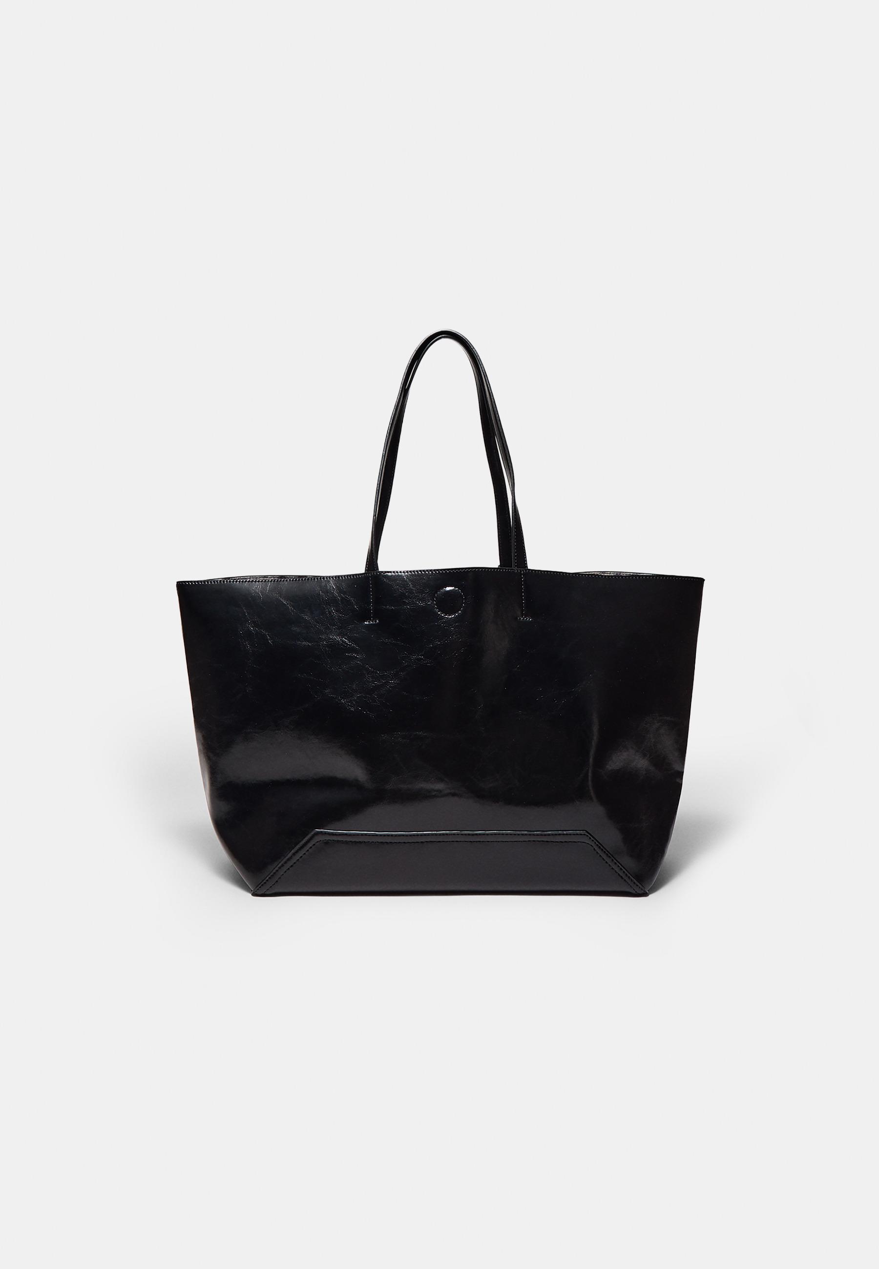 Stradivarius Τσάντα Shopper Ντουμπλ Φας Zebra Μαύρο Os