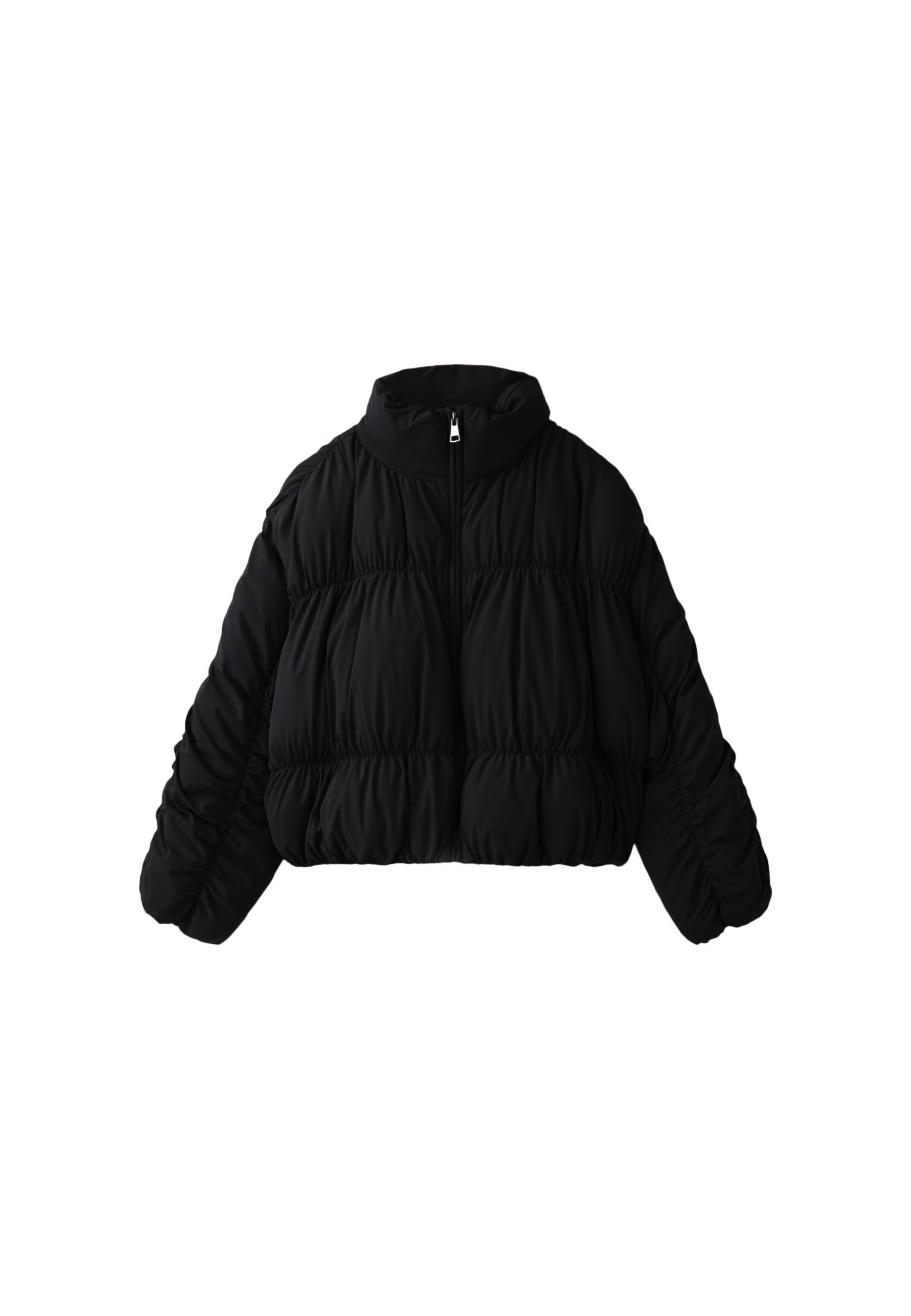 Padded jacket with high neck and gathered detail — Black
