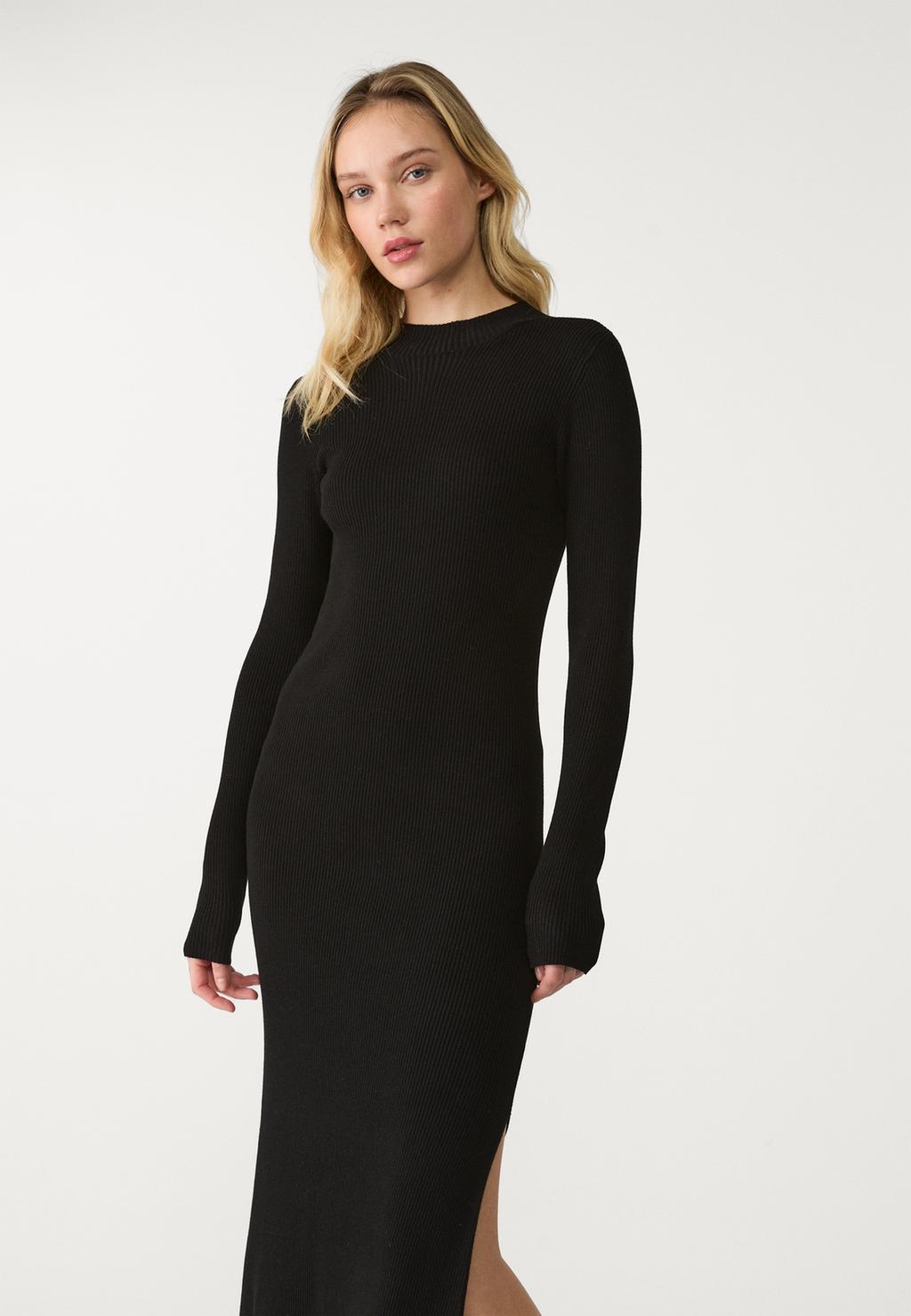 High neck knit midi dress