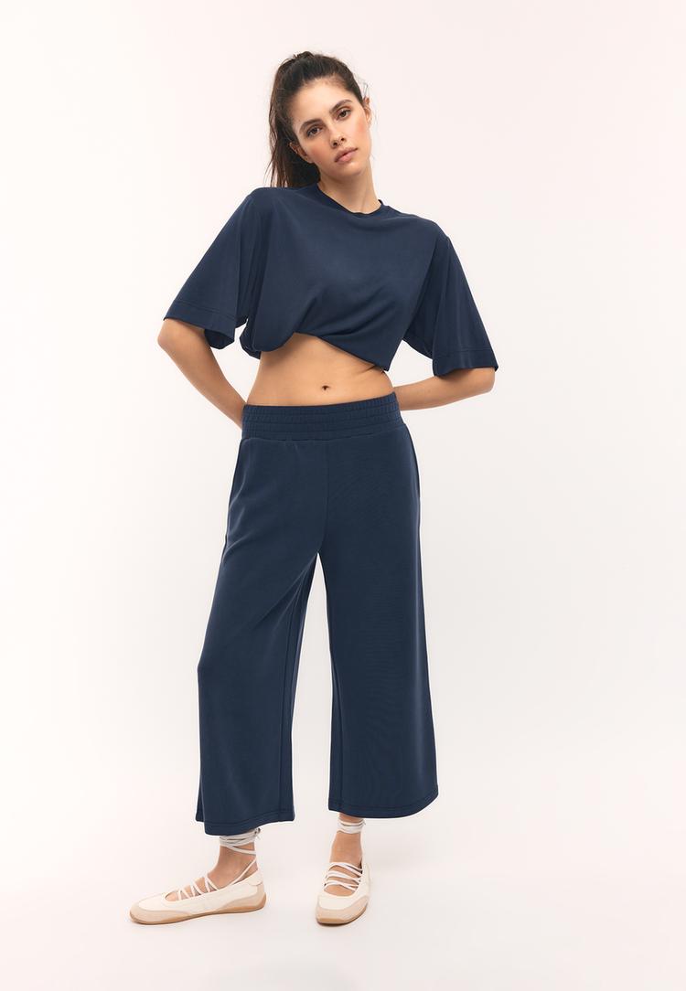 Stradivarius Culotte Nohavice S Jemným Dotykom Dark Blue L