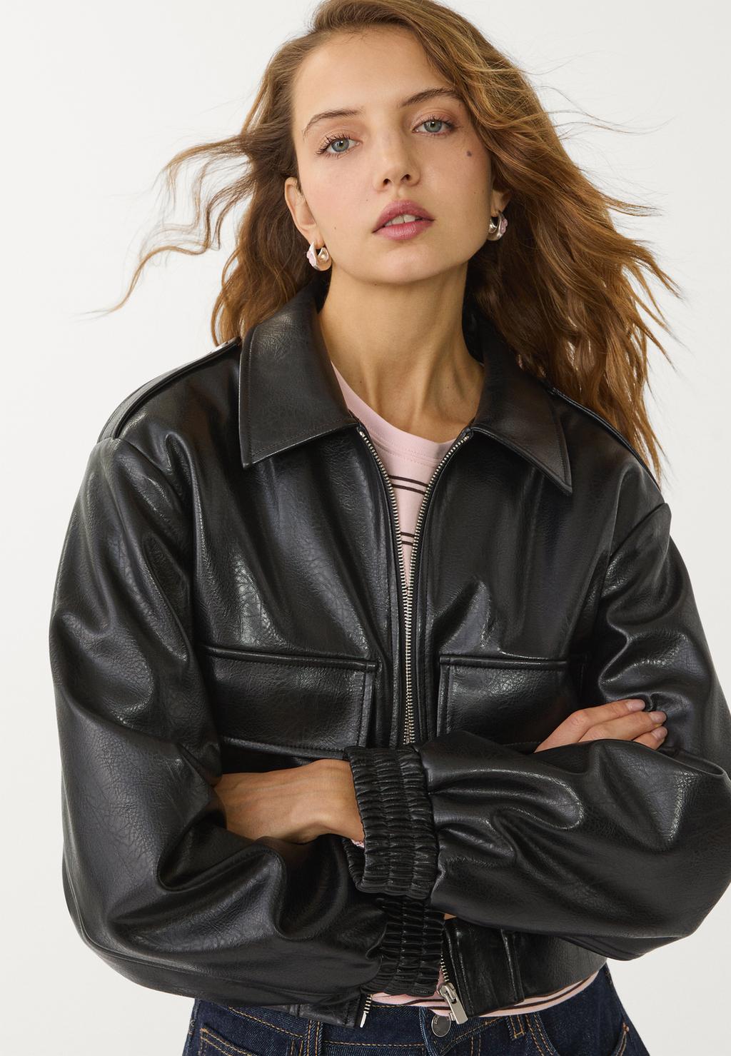 Leather effect jacket with pockets