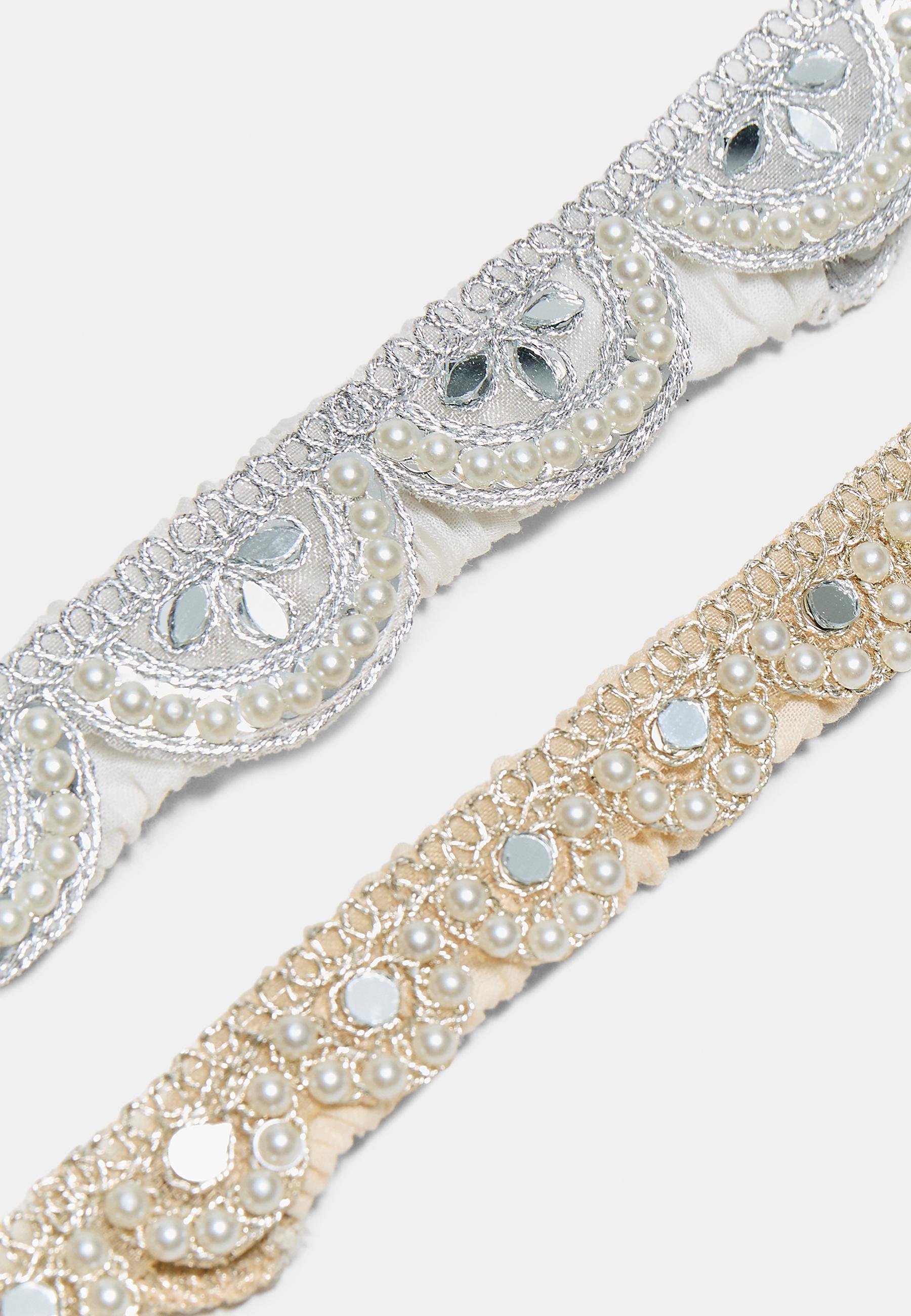 Set of 2 faux pearl and mirror headbands — Gold
