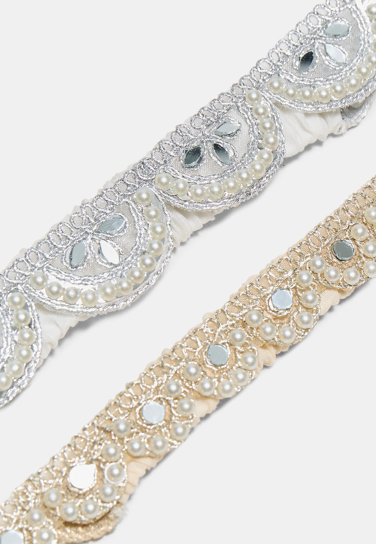 Set of 2 mirror and faux pearl headbands — Gold