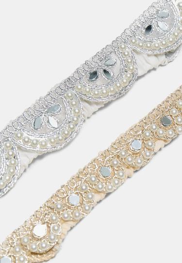Set of 2 mirror and faux pearl headbands — Gold 3