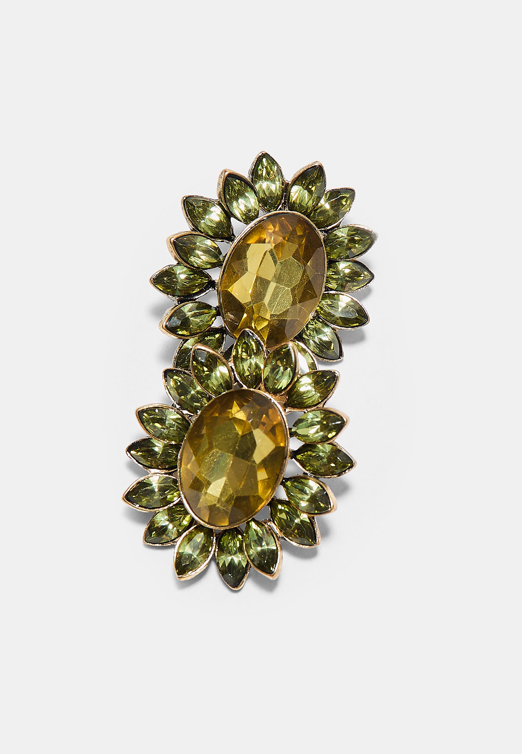 Jewelled stud earrings — Khaki