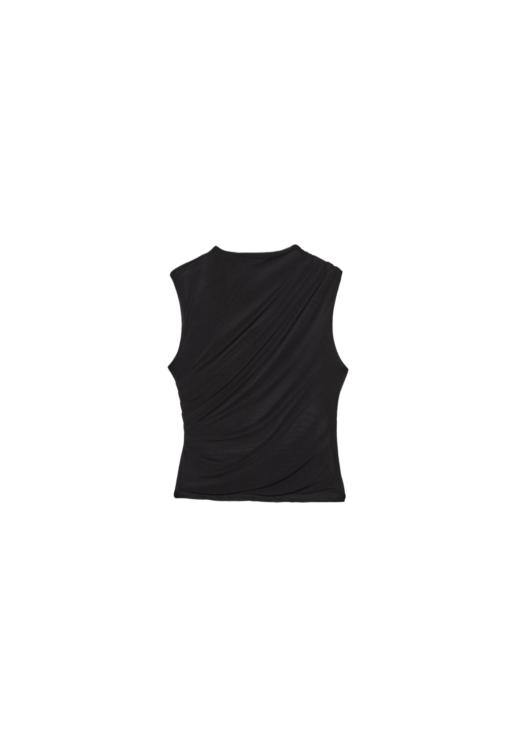Gathered tulle T-shirt — Black