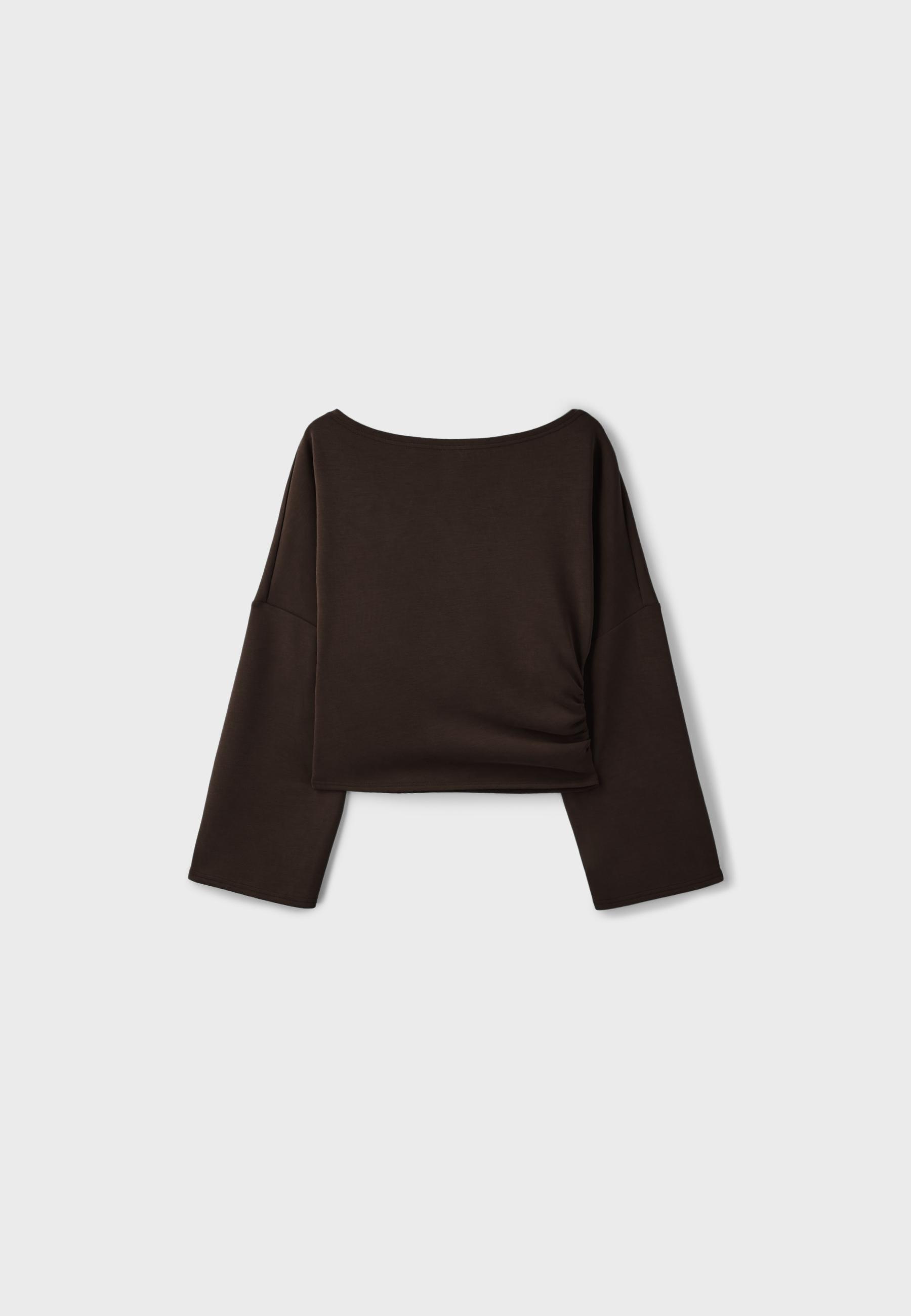 Soft-touch ruched asymmetric sweatshirt — Brown