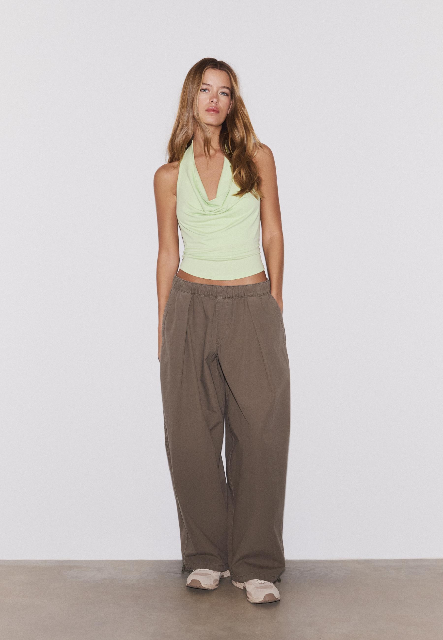 Stradivarius Ντραπέ Τοπ Halter Πράσινο S
