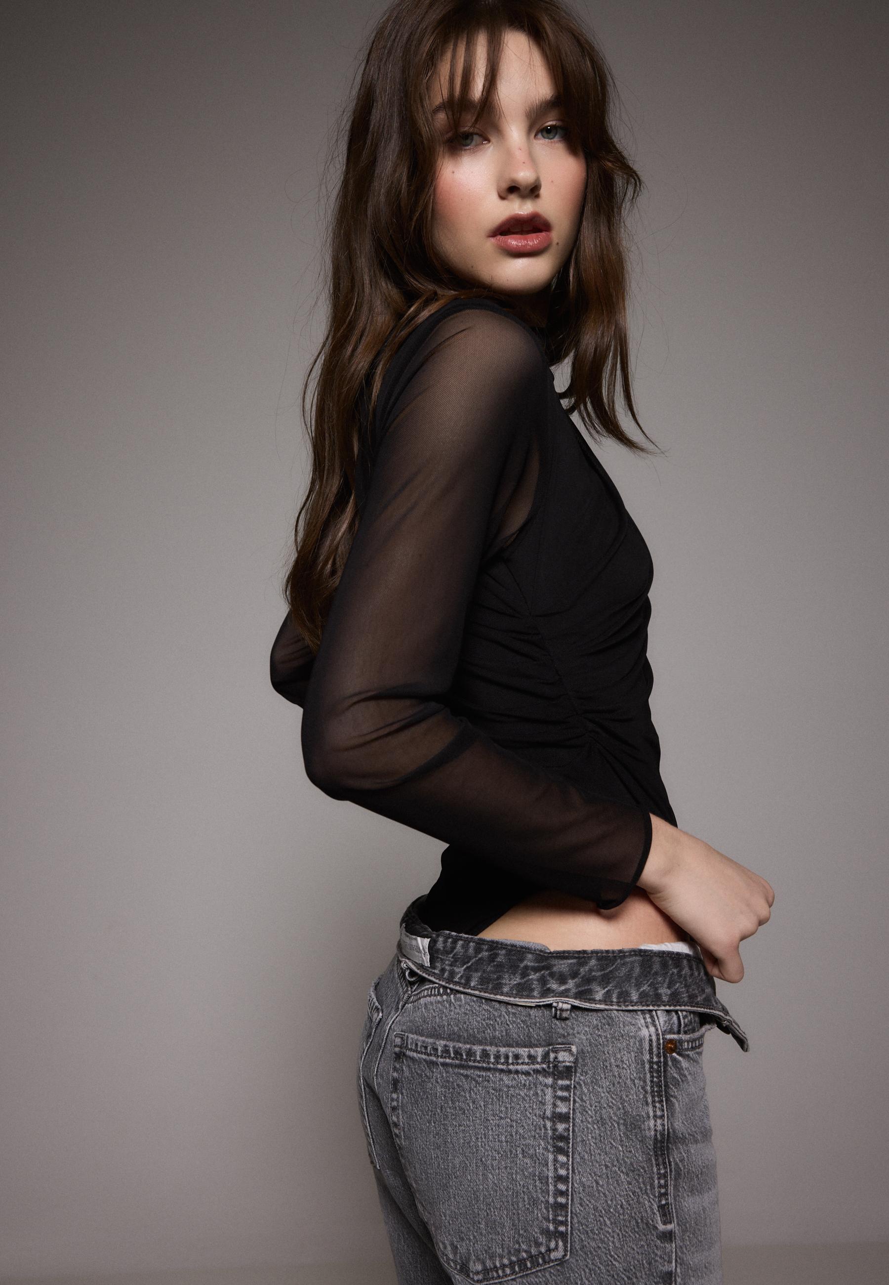 Ruched tulle bodysuit — Black