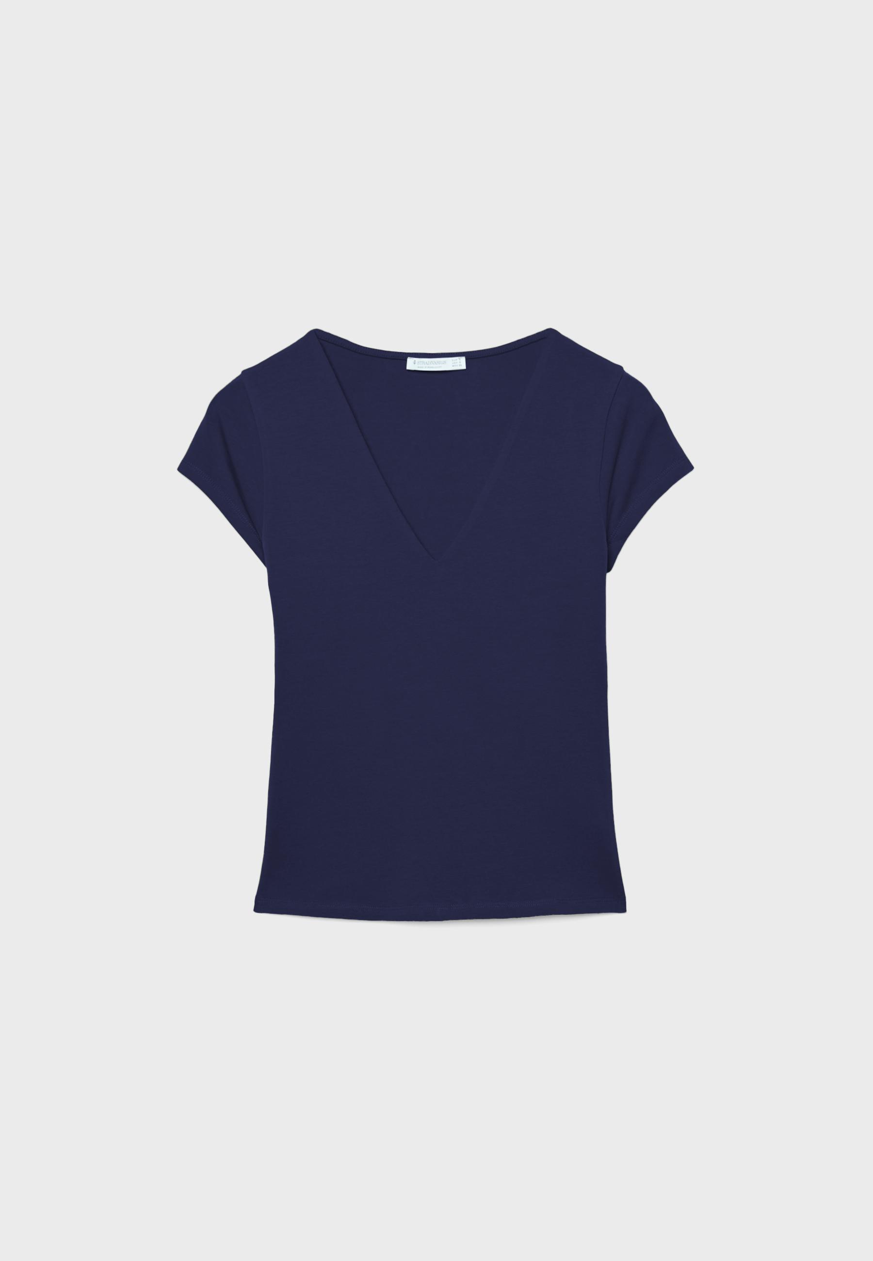 V-neck short sleeve T-shirt — Navy blue