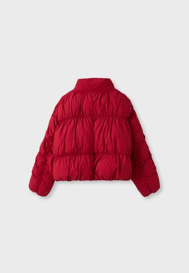 Padded high neck ruched jacket — Dark red 8