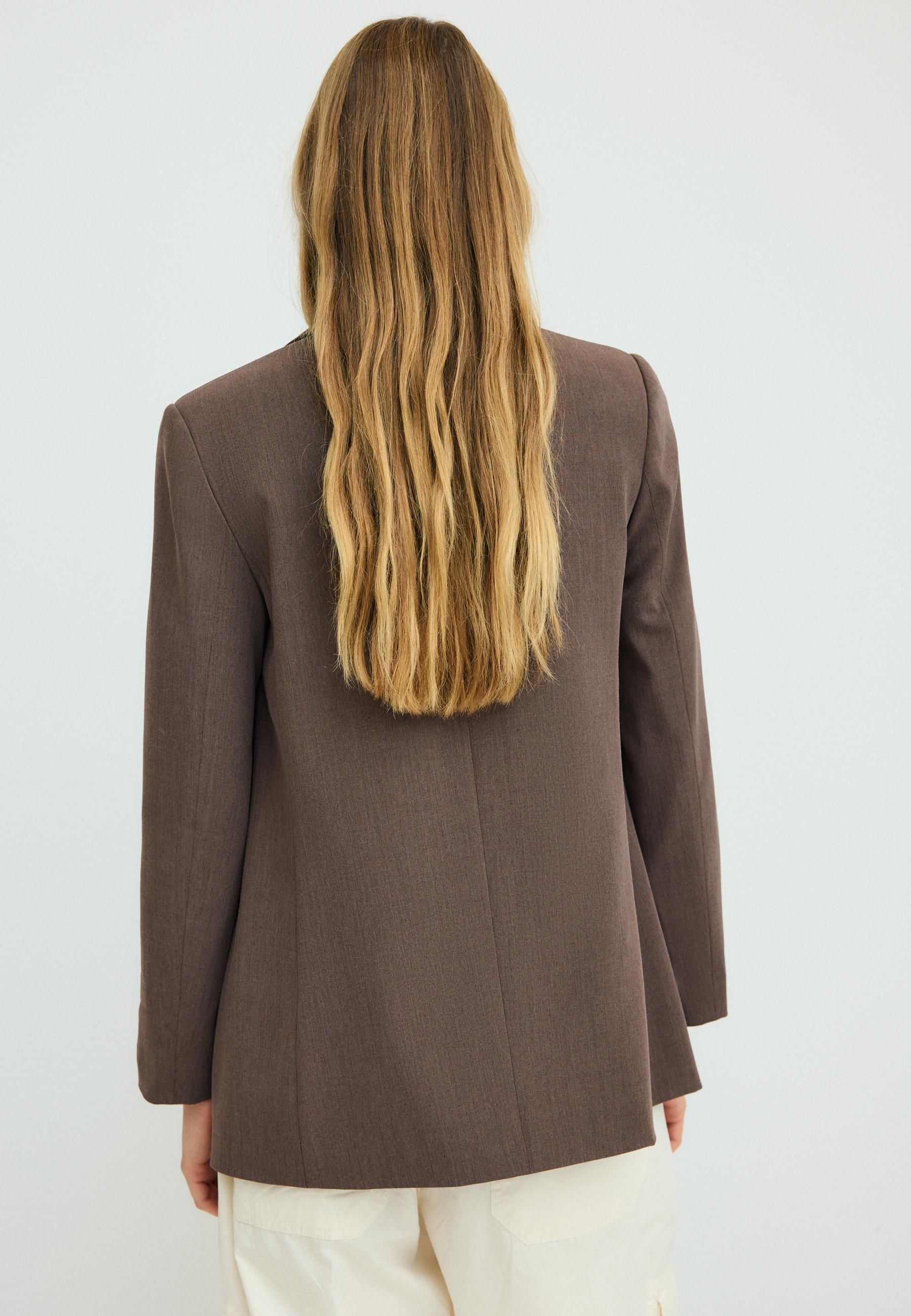 Striped open blazer — Brown