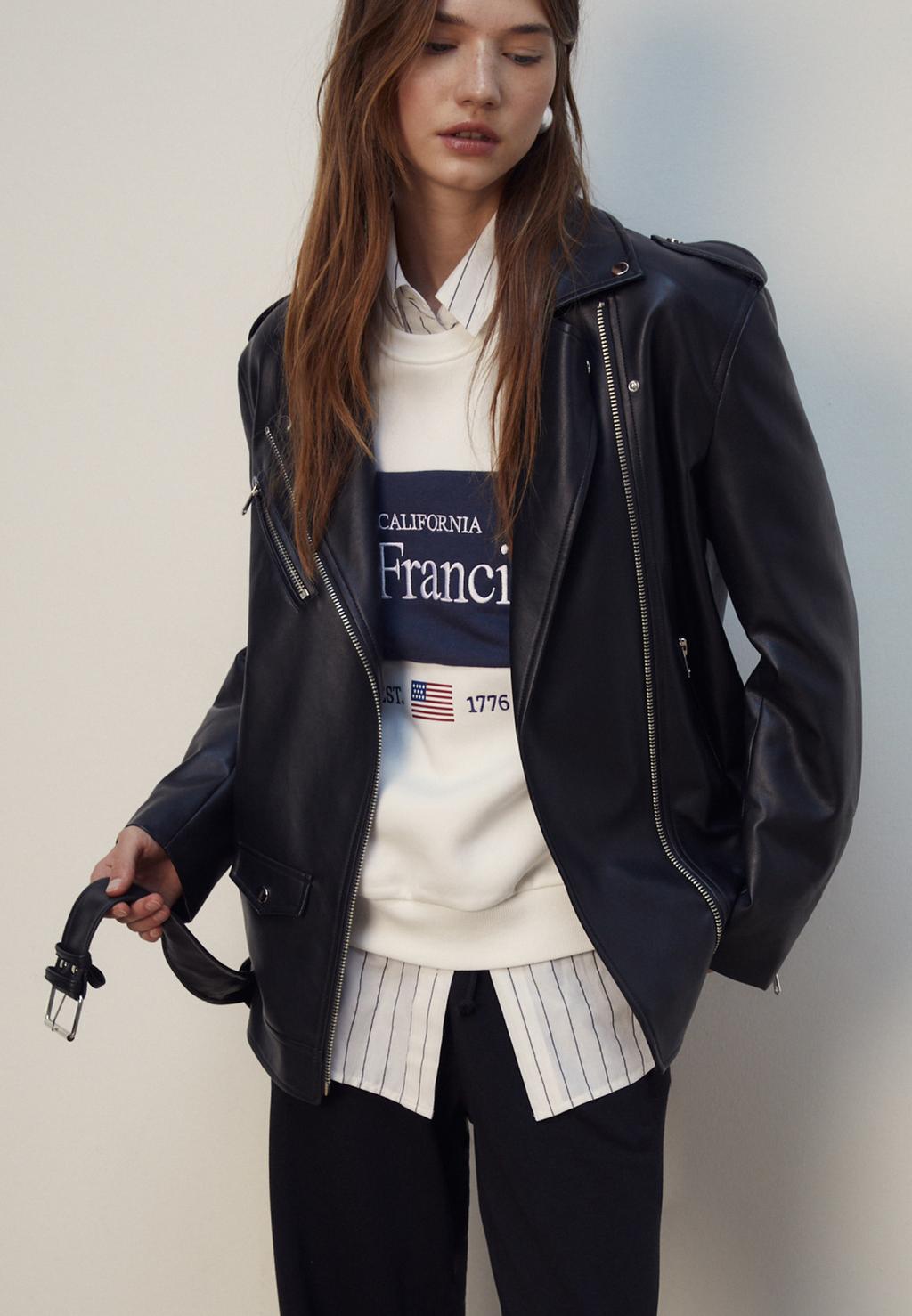 Cazadora biker oversize efecto piel