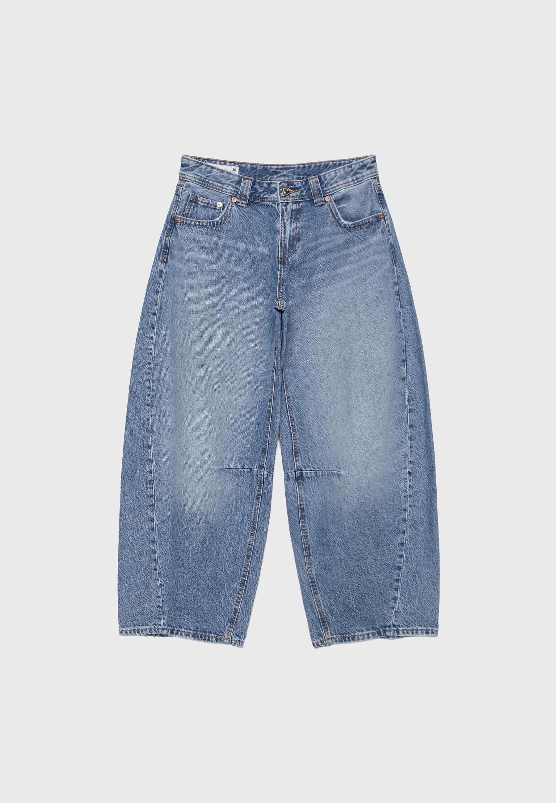Low-waist barrel jeans — MEDIUM BLUE DENIM