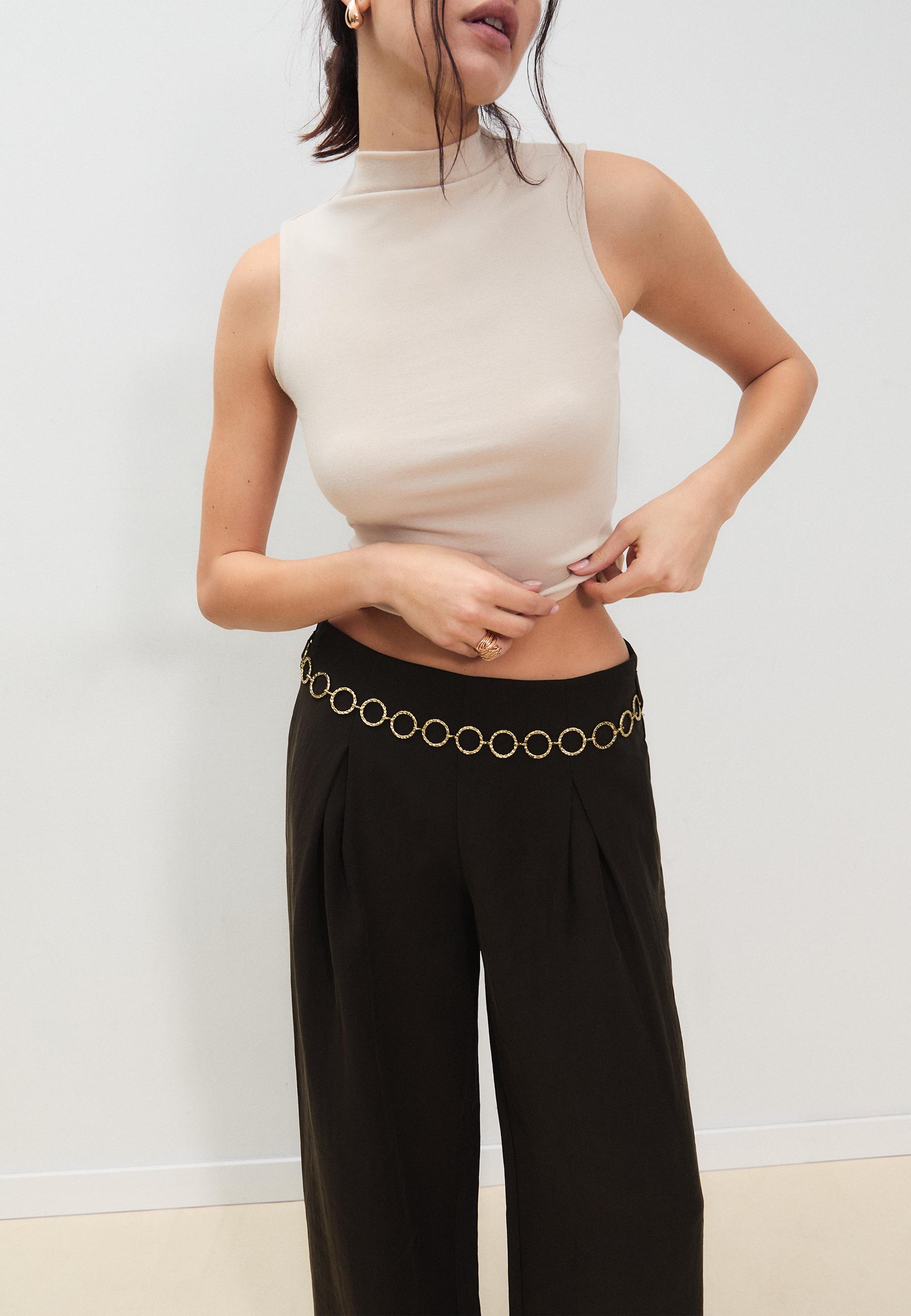 Lyocell darted trousers with chain — Brown