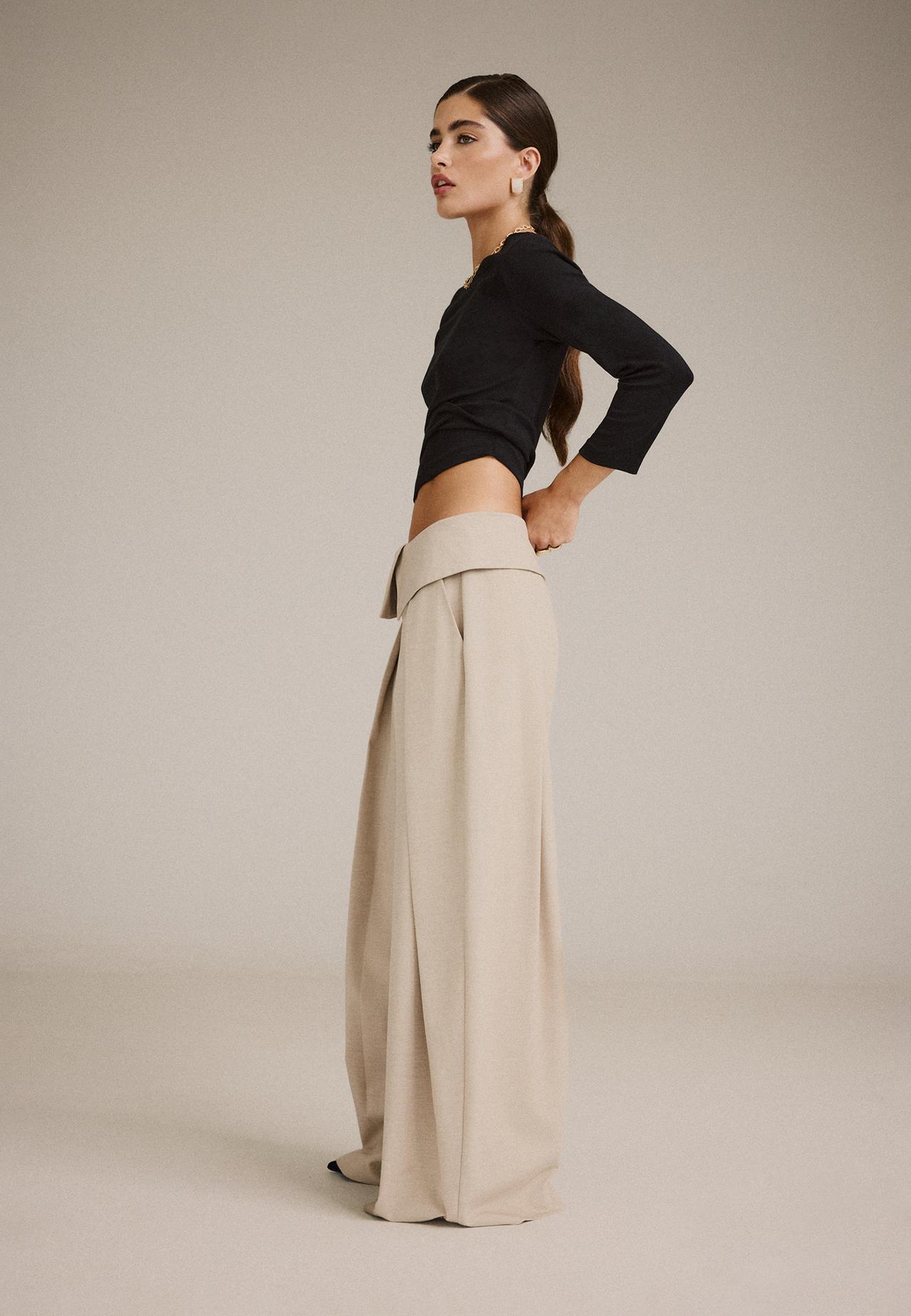 Turn-up waist smart trousers — Beige