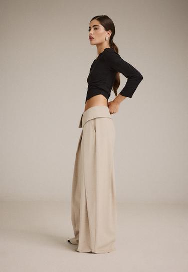 Turn-up waist smart trousers — Beige 6