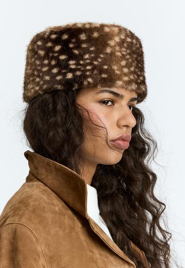 Round animal print hat — Brown 2