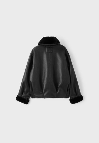 Leather effect shawl neck double-faced jacket — Black 8