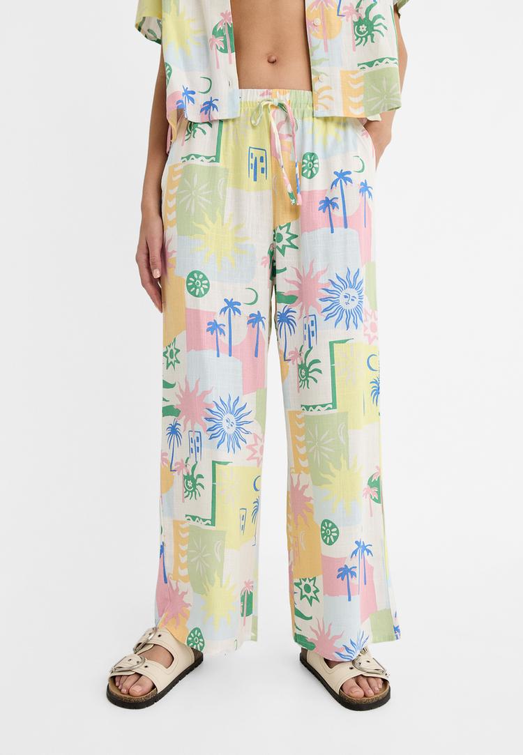 pantalon fluido estampado con lino