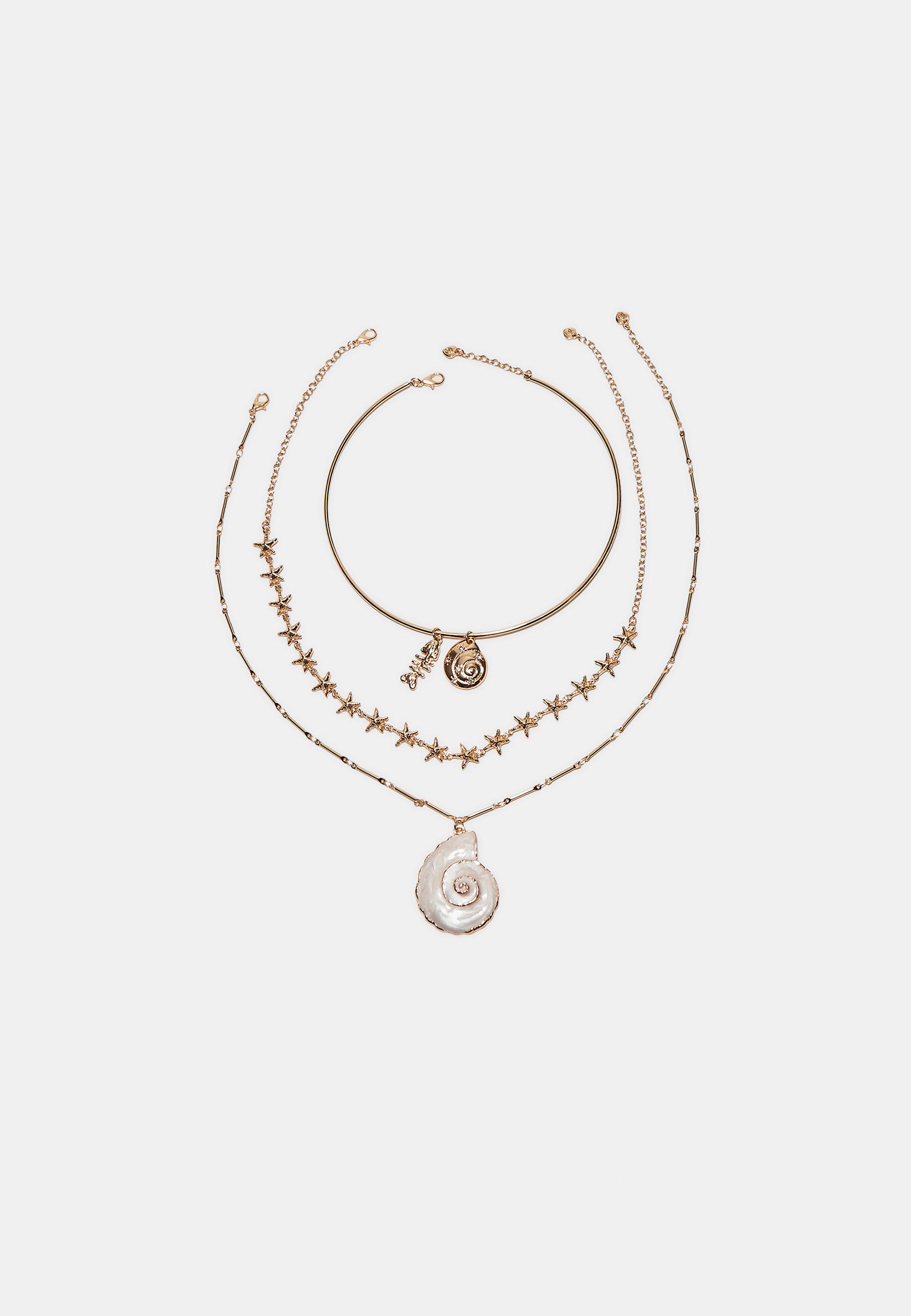 Set of 3 seashell charm necklaces — Gold