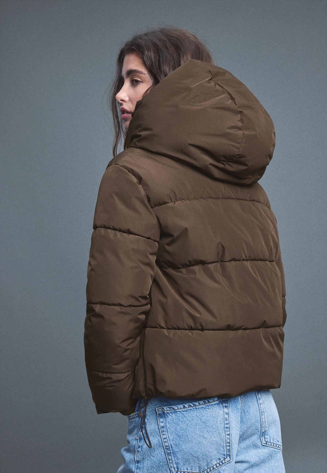 Basic hooded padded jacket — Brown