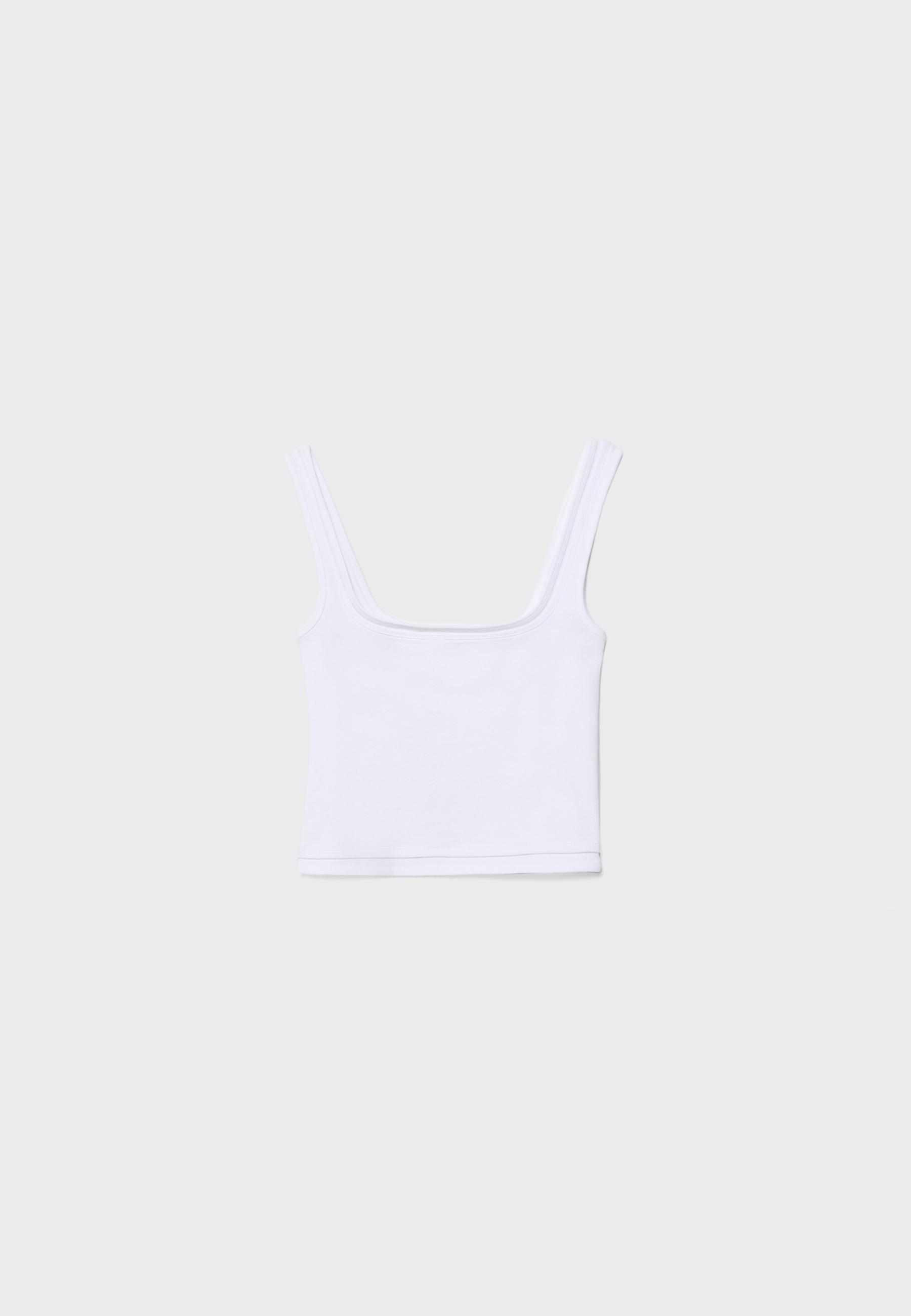 Two-piece effect square neckline top — White (alternate view)