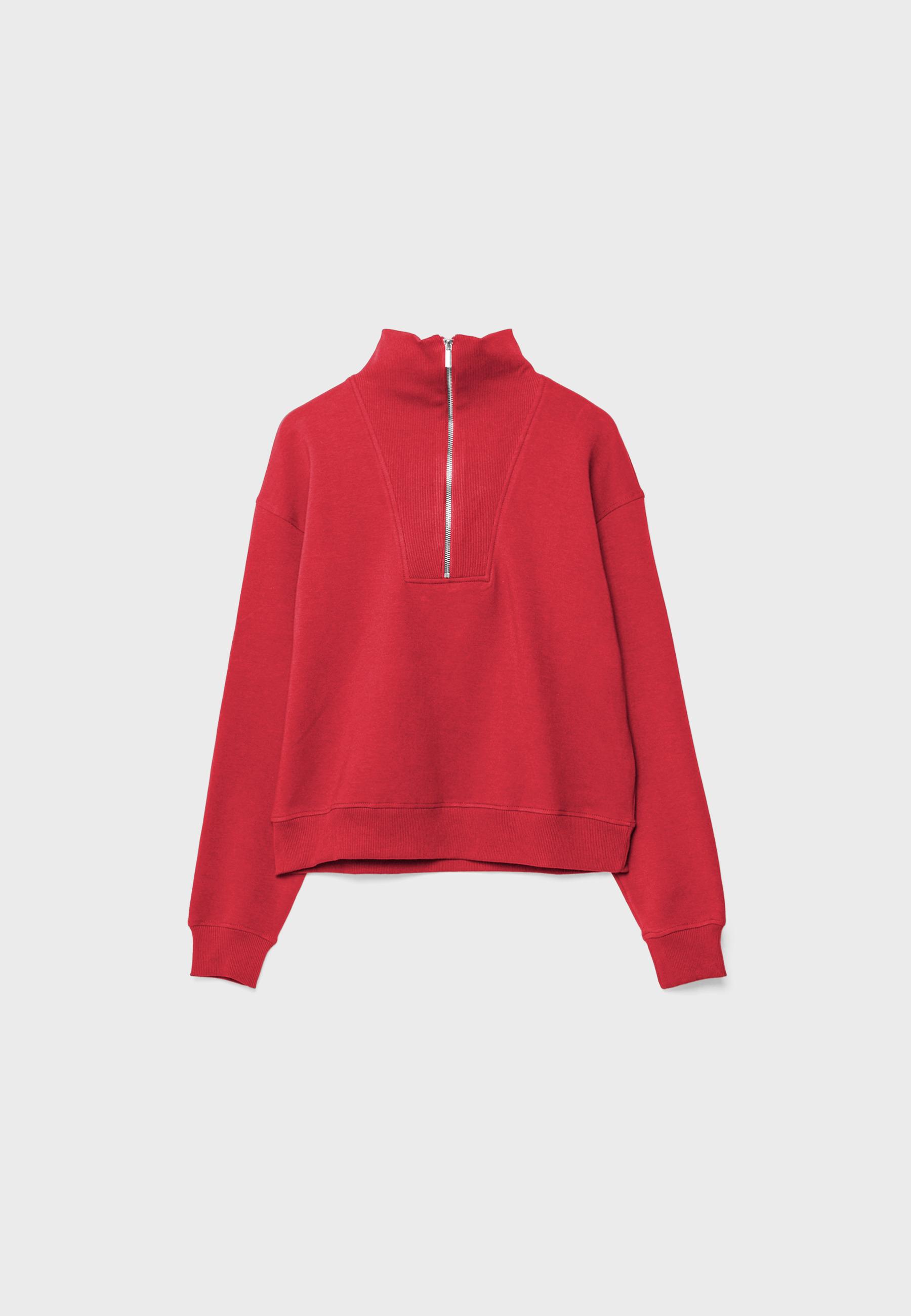 High-neck sweatshirt with zip — Red