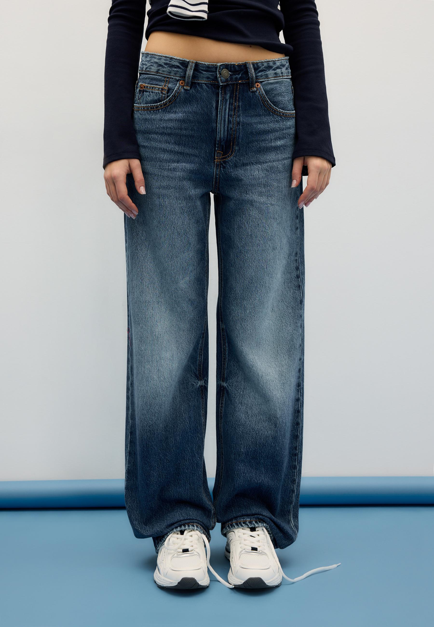 D92 Ripped straight wide-leg jeans — RINSE BLUE DENIM