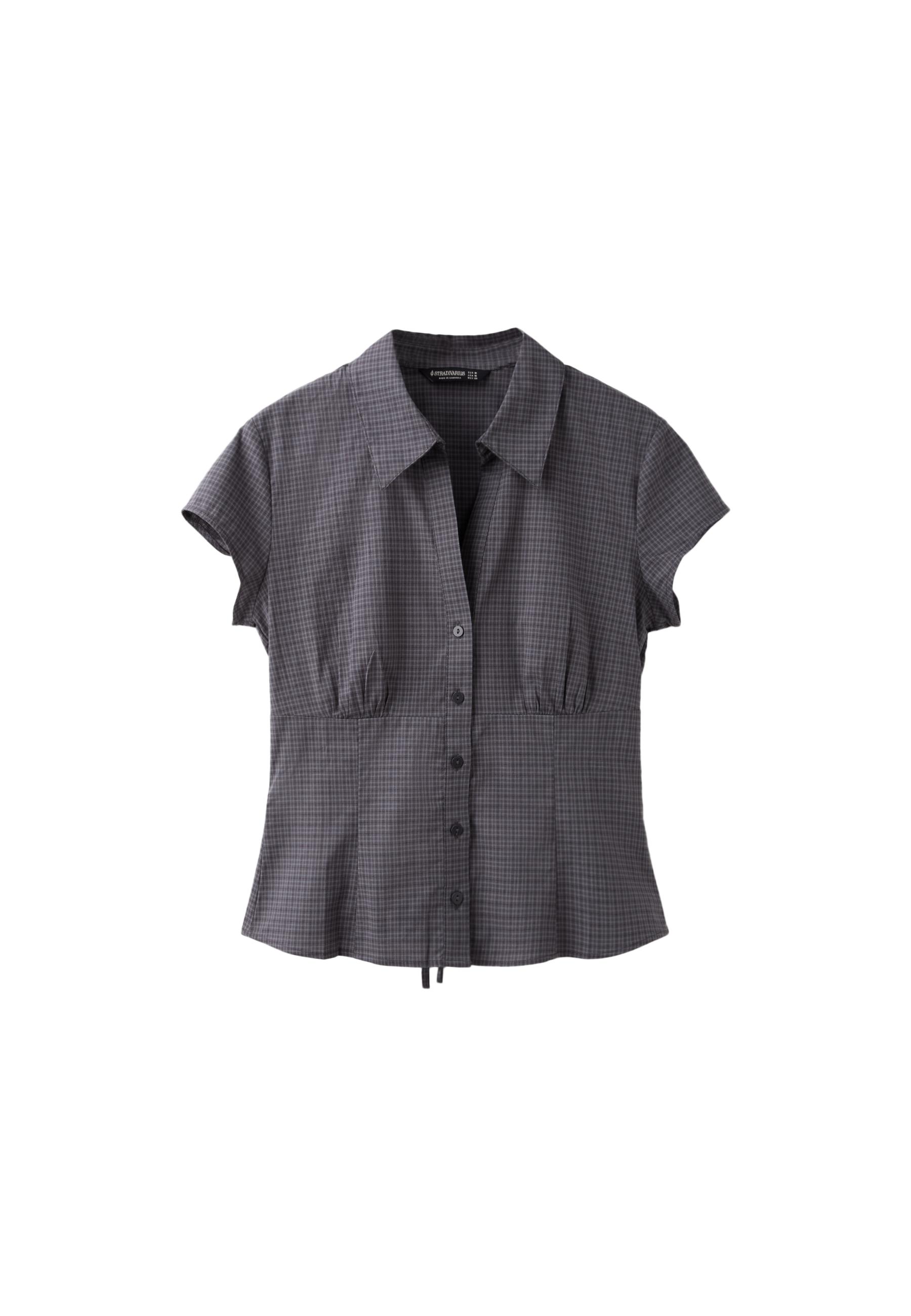 Short sleeve under-bust seam shirt — Dark grey