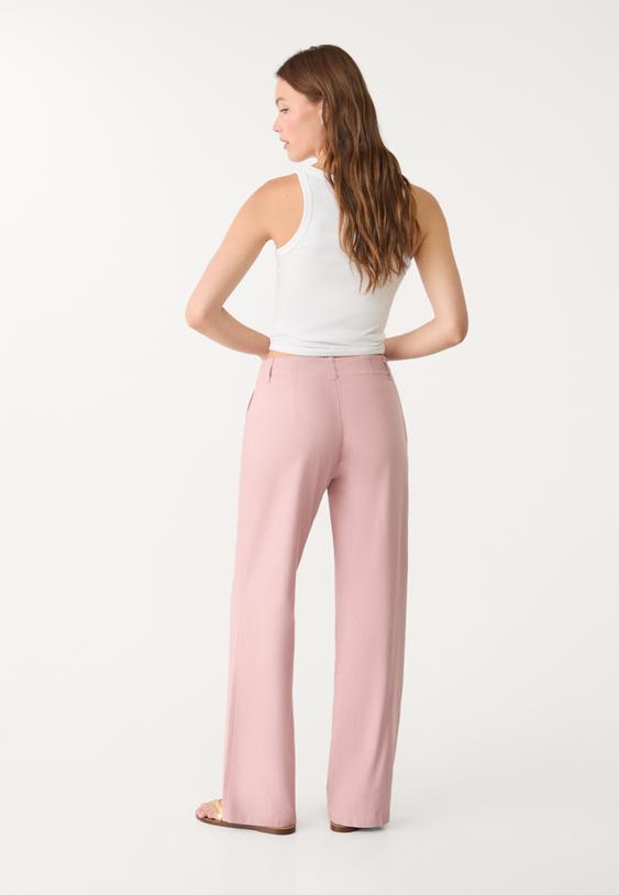 pantalon recto fluido efecto lino