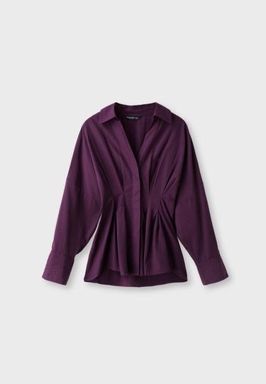 Pleated poplin shirt — Purple 7